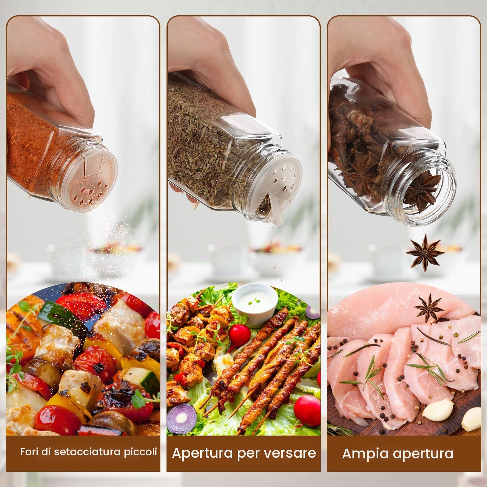 Lannvan Set di barattoli per spezie rettangolari [24 x 120 ml] con coperchio in bambù, contenitori per spezie con 246 etichette, contenitore per spezie con imbuto, adesivi vuoti, spazzola per la