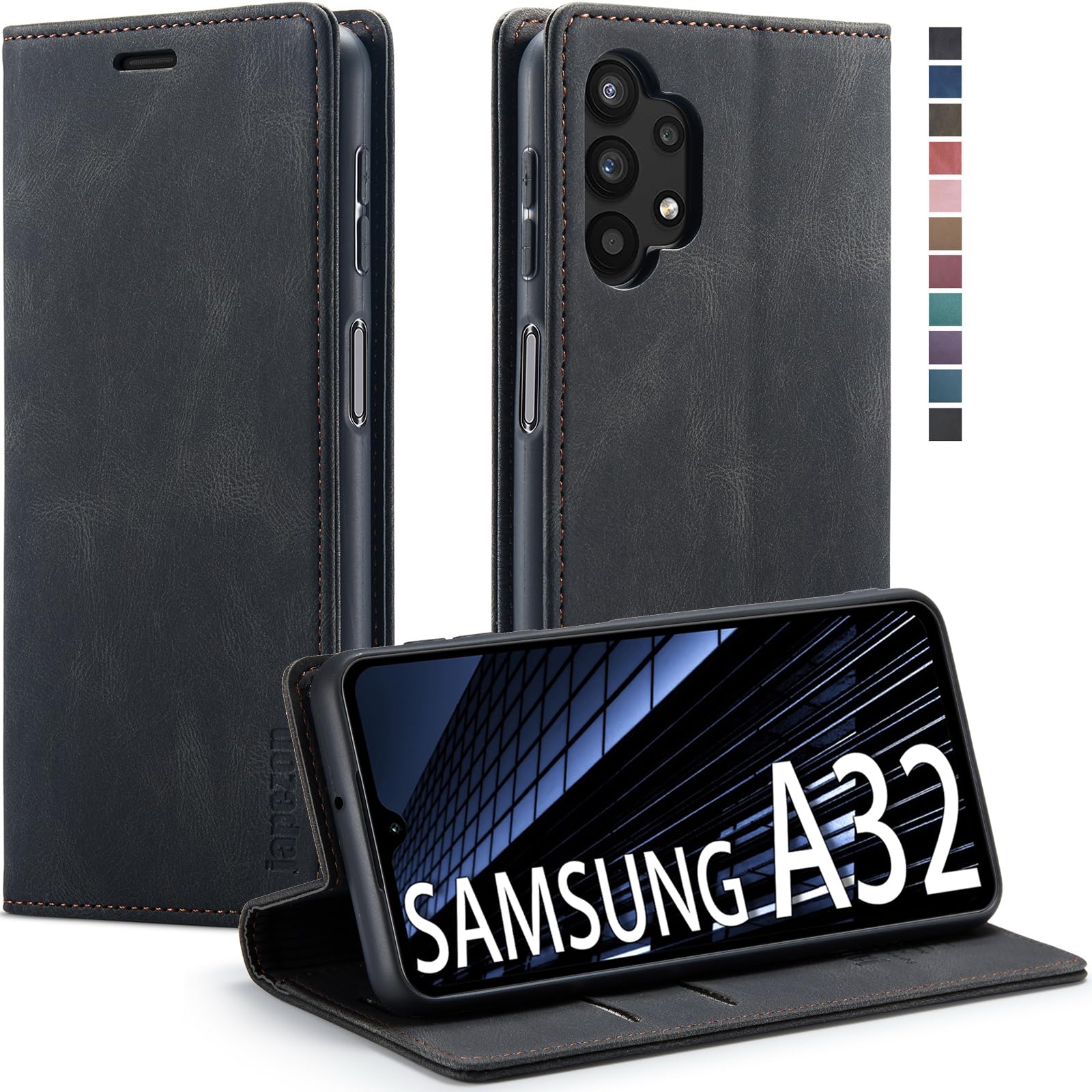 japezop Wallet Case for Samsung A32 5G in Black with Card Slots