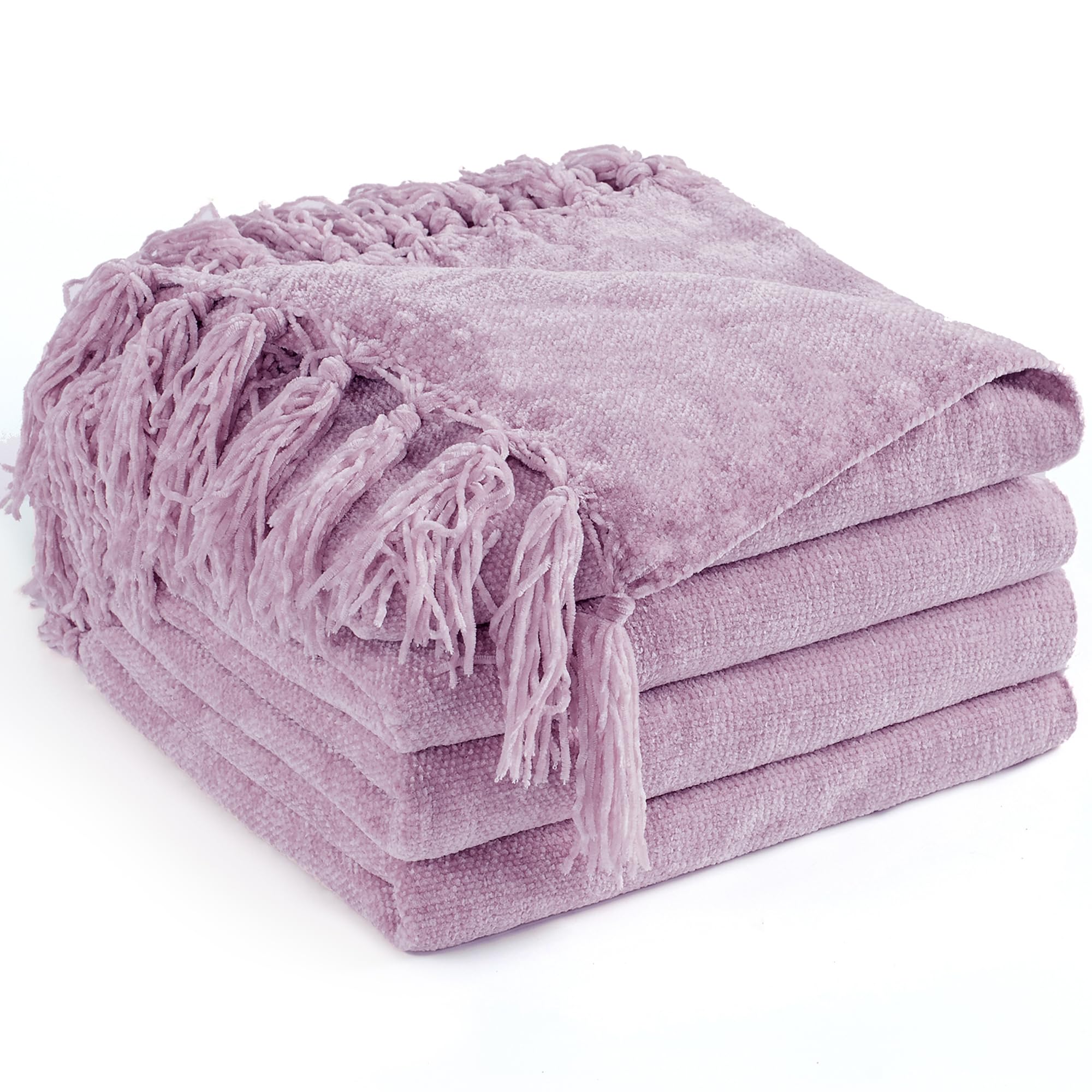 LONG CREATE Chenille Throw Blanket for Couch 50" x 60", Lavender