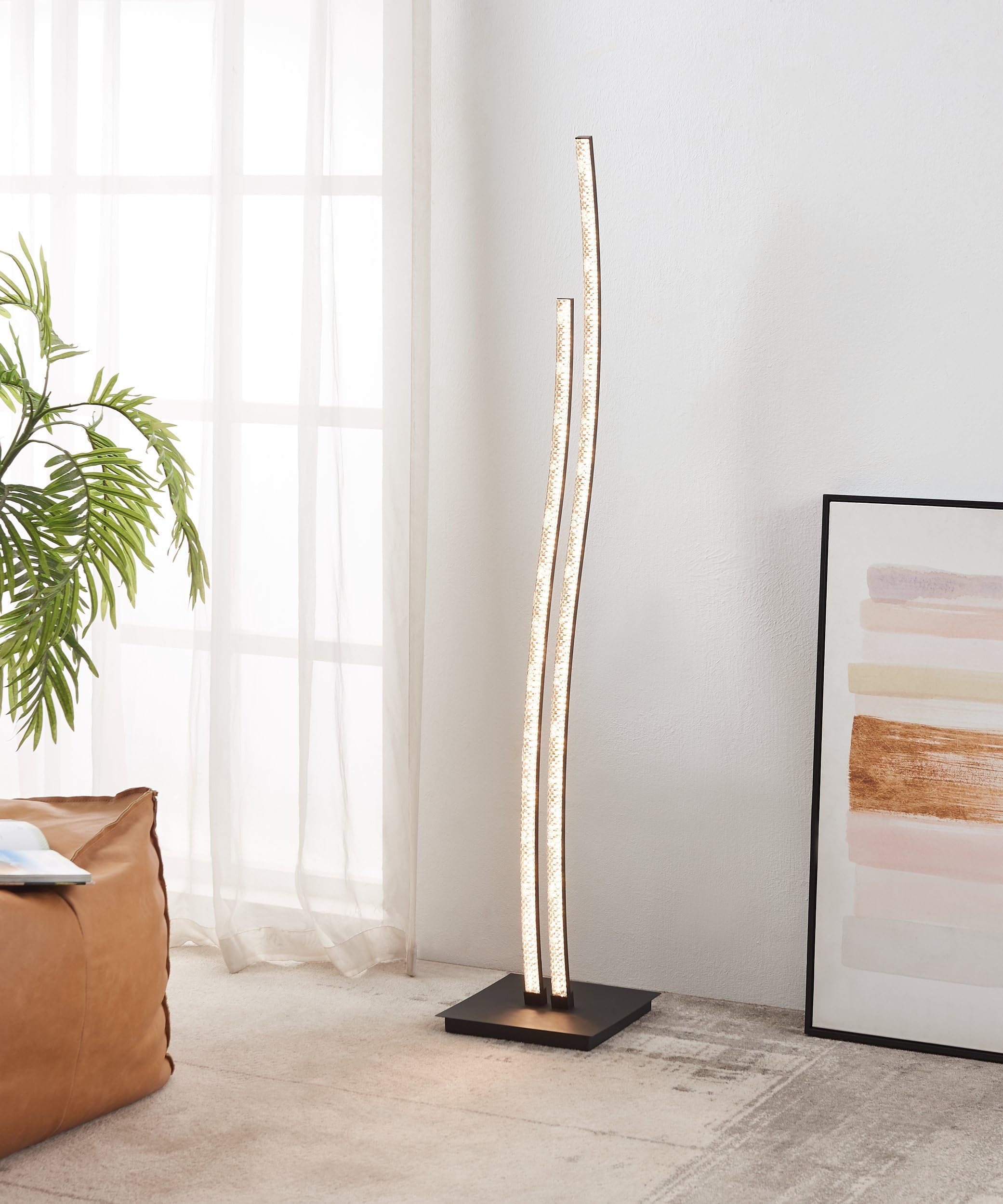 Eglo LED lámpara de pie Lejias, iluminación de metal en negro, cristal | de plástico en transparente, luz de salón, lámpara LED con interruptor de paso, blanco cálido