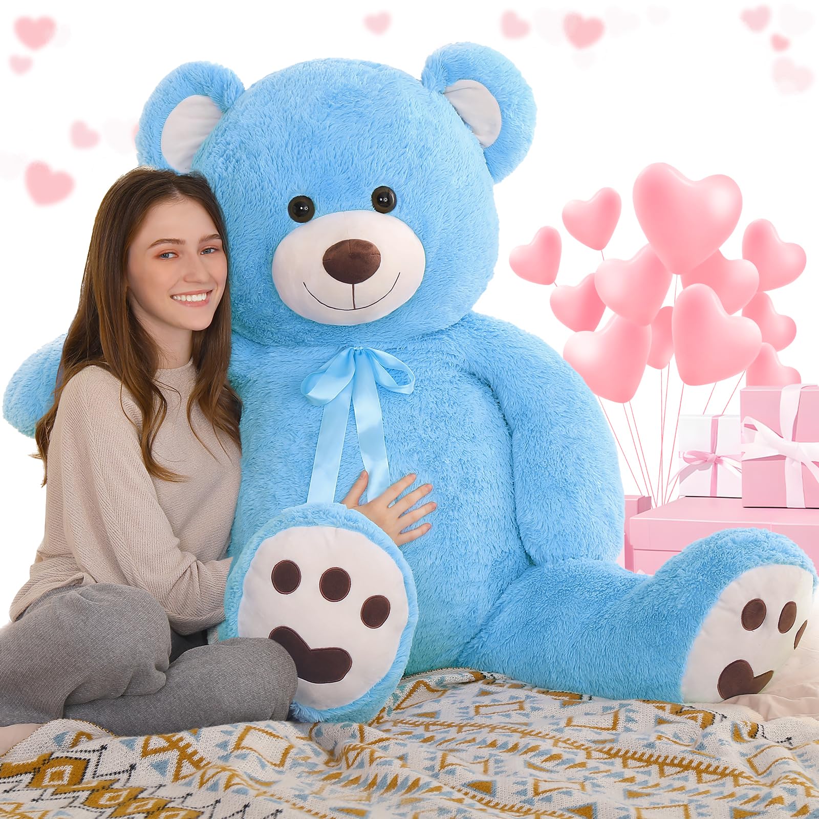 MorisMos Giant Teddy Bear 120cm (4ft) - Large Big Teddy Bear Blue Stuffed Animal Plush Gift for Kids Girl Boy Him She, Valentine's Day, Birthday, Christmas