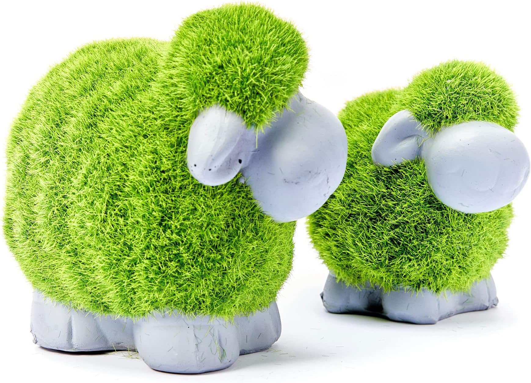 Garden Ornament Animal Flocked Grass Stone Effect Green Decorative Outdoor Figure Free Standing Statue Figurine (Sheep Lamb & Mum)