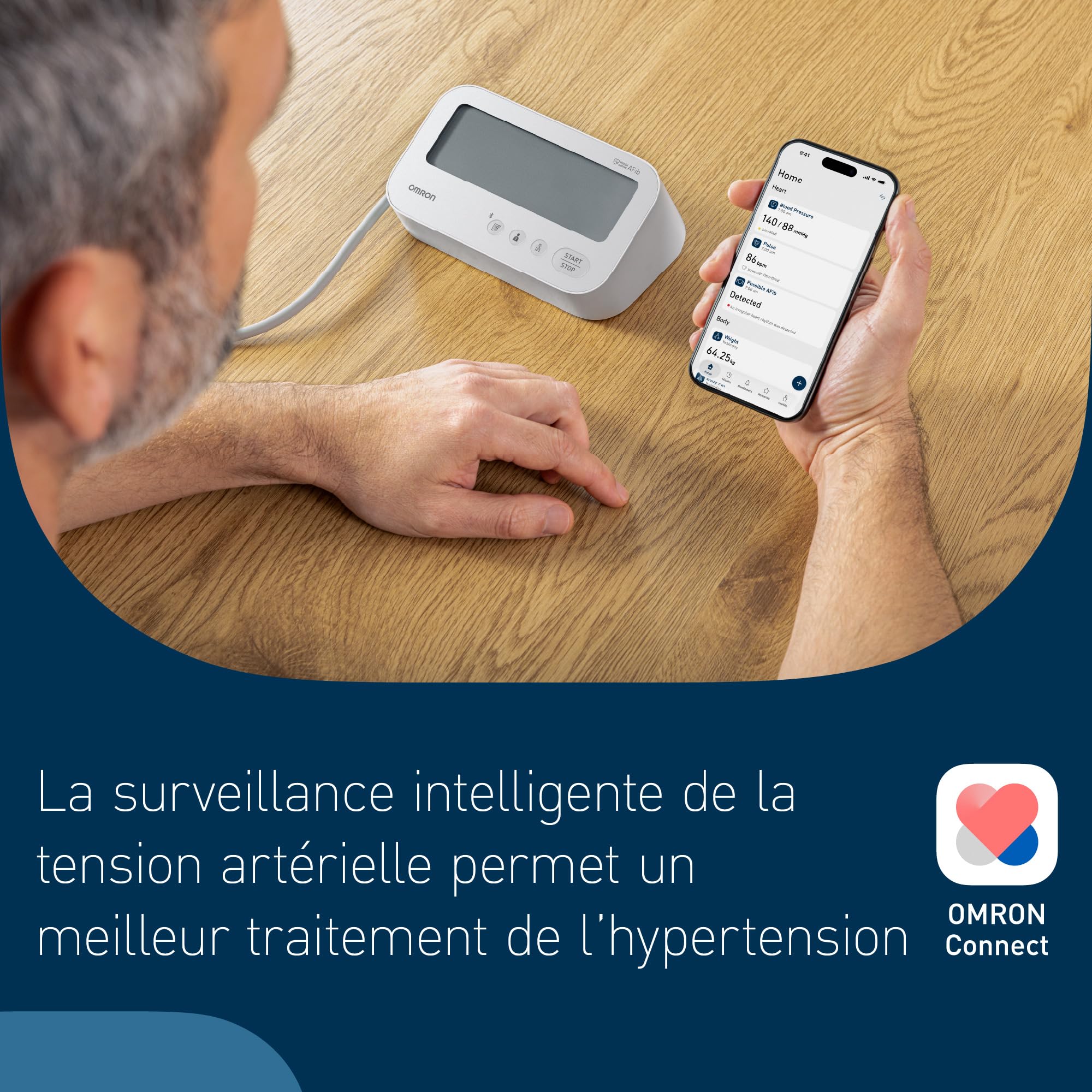 OMRON X4 Connect AFib appareil tension artérielle bras, connexion Bluetooth | Tensiomètre bras OMRON validé cliniquement – Détecteur AFib à chaque mesure – Mémoire 2 personnes