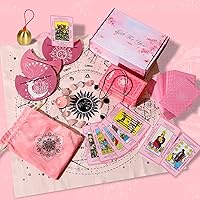 Vista 5 de Myripoly Juego de cartas de tarot rosa para principiantes, cartas de tarot clásicas con significados en ellas, kit de brujería de tarot de 17