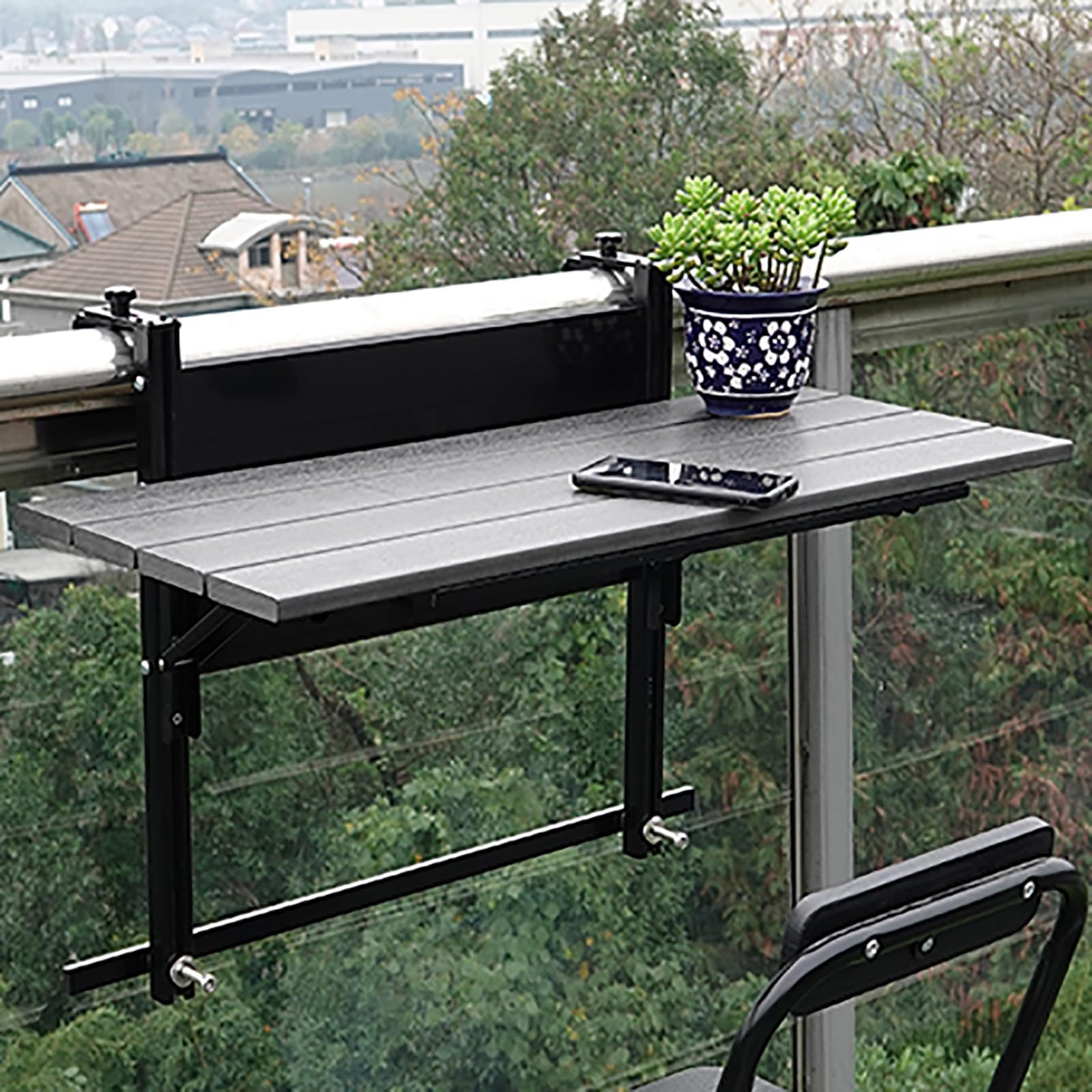 SXZenSpace Hanging Table Balcony Folding Bar for Railings, Height adjustable Outdoor Terrace Porch Backyard