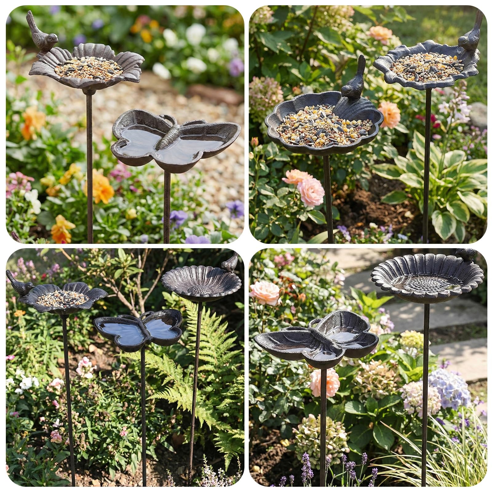 Bienentränke Metall Blume Vogeltränke Gartenstecker 79cm Wetterfest Insektentränke Draußen Handgemacht Für Balkon Garten(Shells)