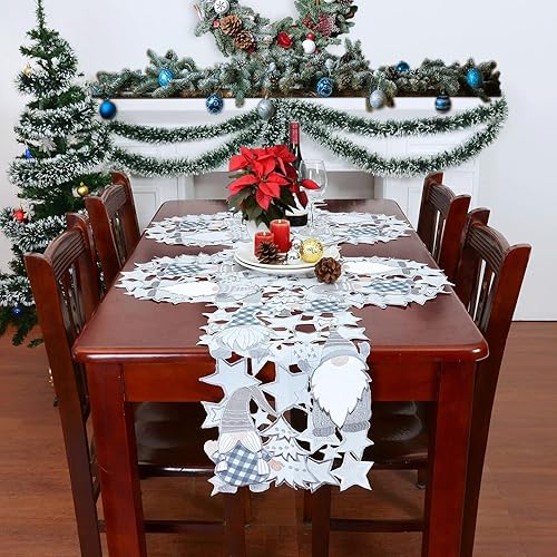 Miniatura 5 de Simhomsen Camino de mesa de gnomos plateados bordados para Navidad e invierno (13 x 88 pulgadas)