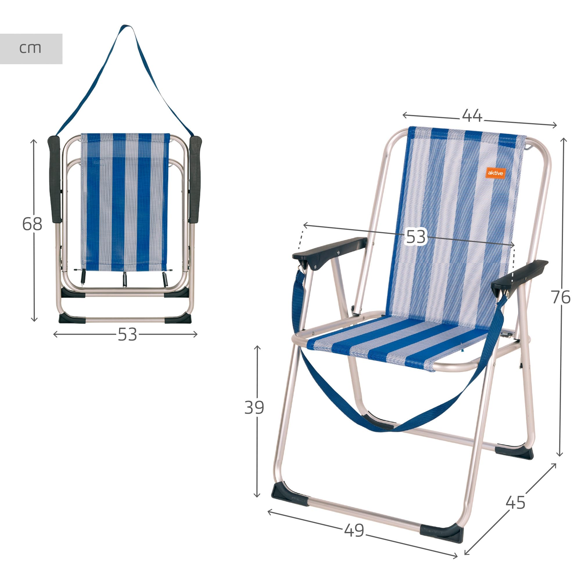 Aktive Sedia Pieghevole Fissa Alluminio Beach 47x54x75 cm Blu