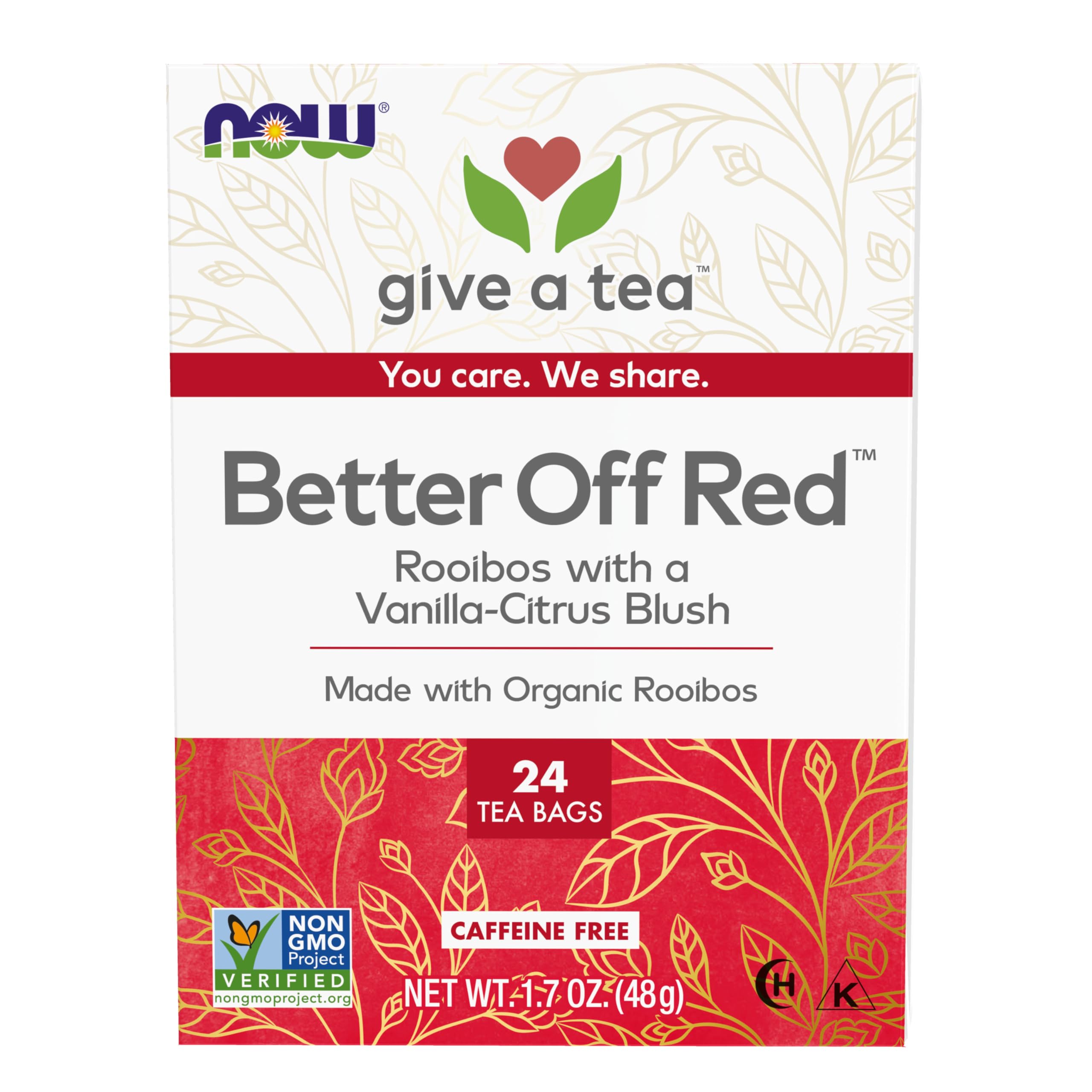 Give a Tea™ Better off Red™ Rooibos Tea with a Vanilla-Citrus Blush, Caffeine-Free, 24 bags