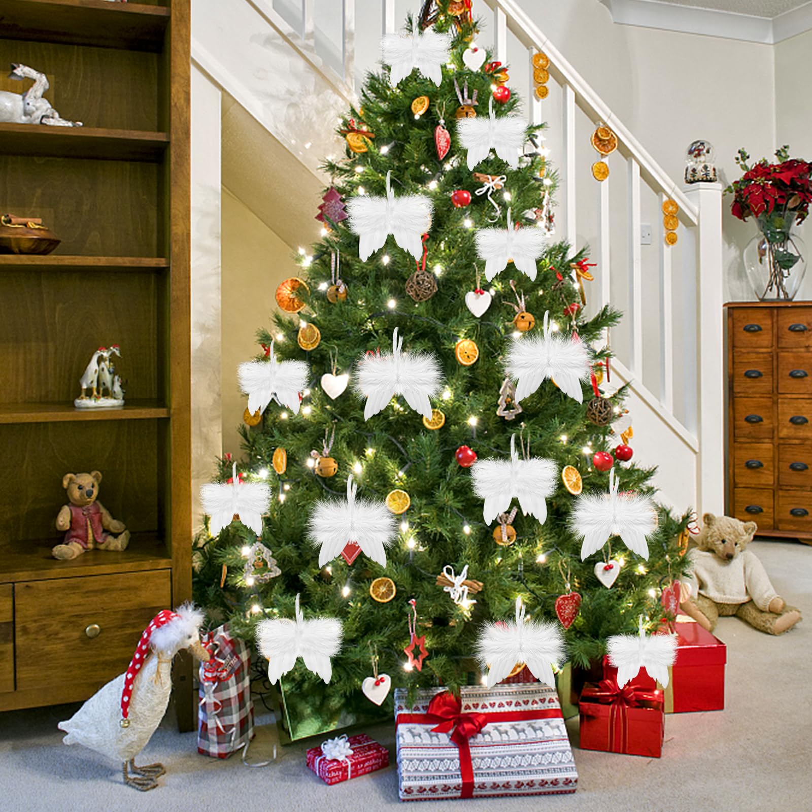 12 Plumes Blanches D'ange Avec étoile - Décorations Suspendues Pour Noël, Mariage, Anniversaire Et DIY