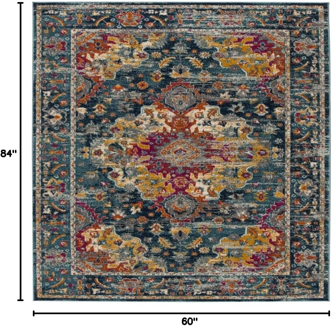 SAFAVIEH Madison Collection Area Rug - 5' x 7', Teal & Fuchsia, Transitional Design, Stain Resistant, Ideal for High Traffic Areas in Living Room, Bedroom & Dining Room (MAD154L-2PC)