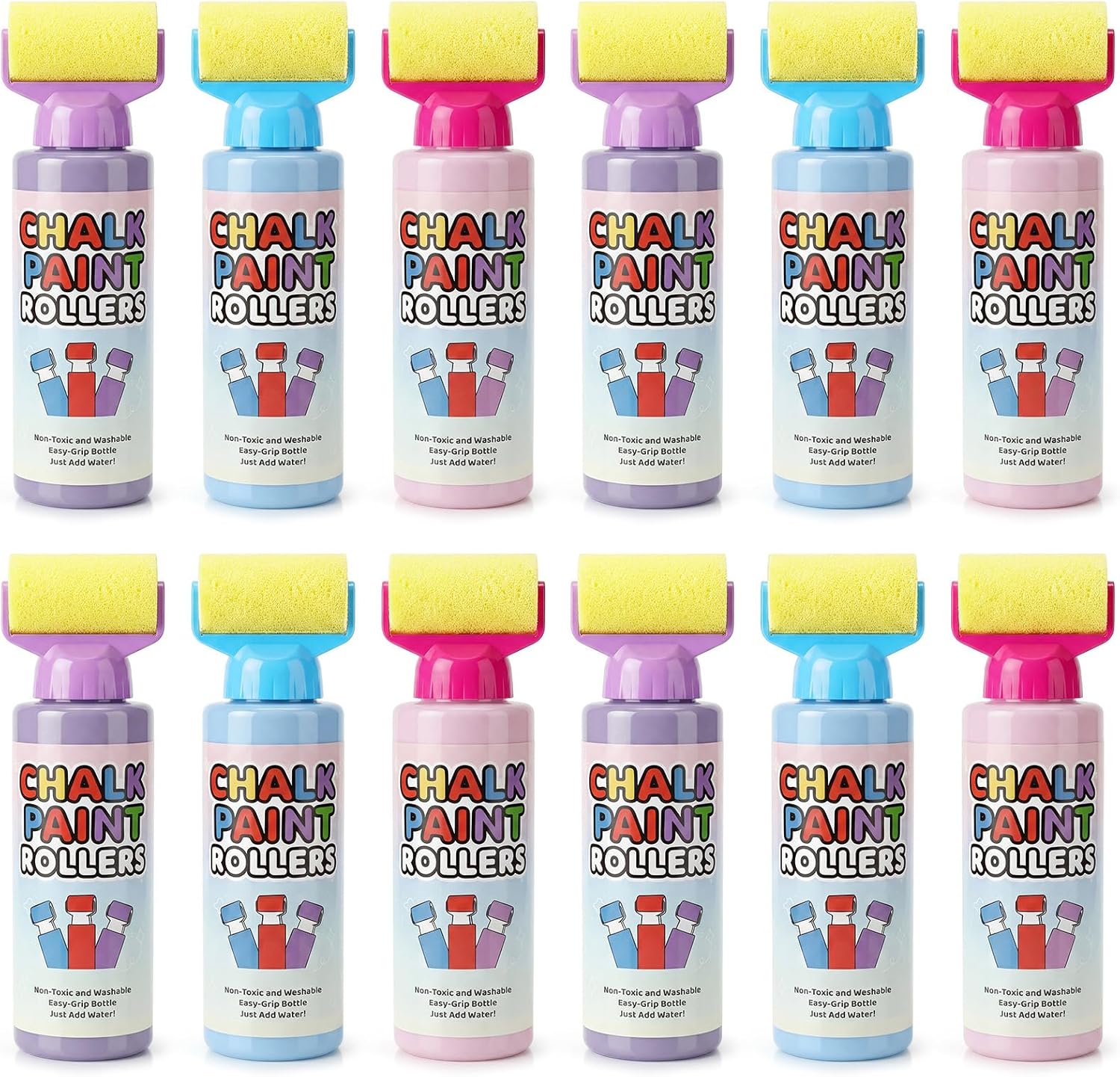 Eaasty 12 Pcs Roller Sidewalk Paint Set Washable Powdered Chalks Mix in Water Paint Rollers 3 Colors Kids Outdoor Art Toy for Driveway Sidewalk Chalkboard