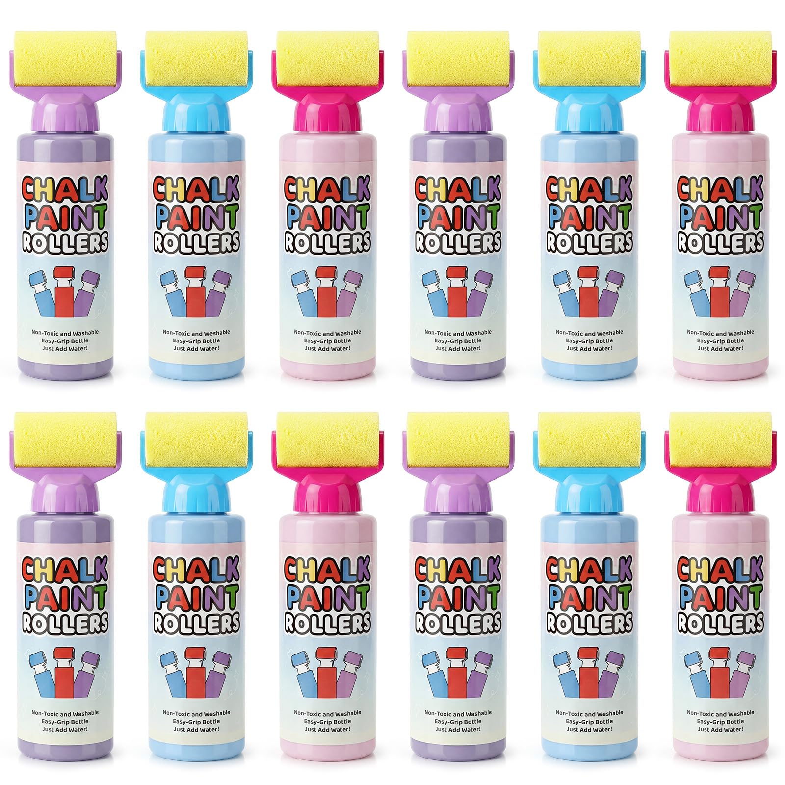 Eaasty 12 Pcs Roller Sidewalk Chalk Set Sidewalk Paint, Pink, Blue, Purple