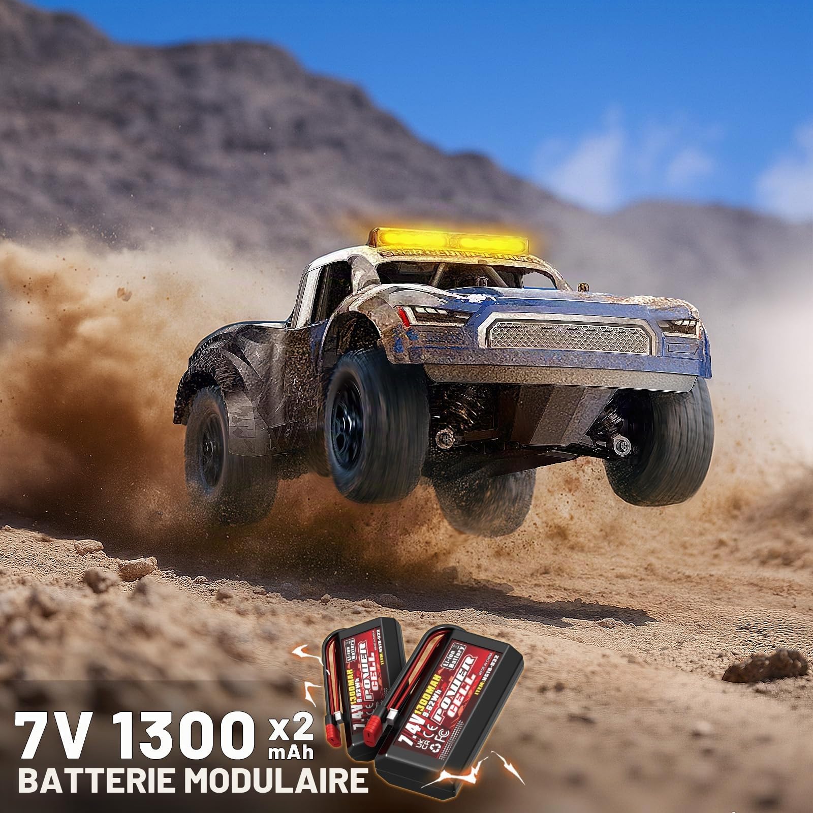 Voiture télécommandée 1:16, 2,4GHz Rapide 36 km/h, Véhicule Électrique Tout Terrain 4WD Résistant à l’Eau avec Doubles Batteries, Pneus Drift & Tout-Terrain, Transmission Métal et Éclairage LED