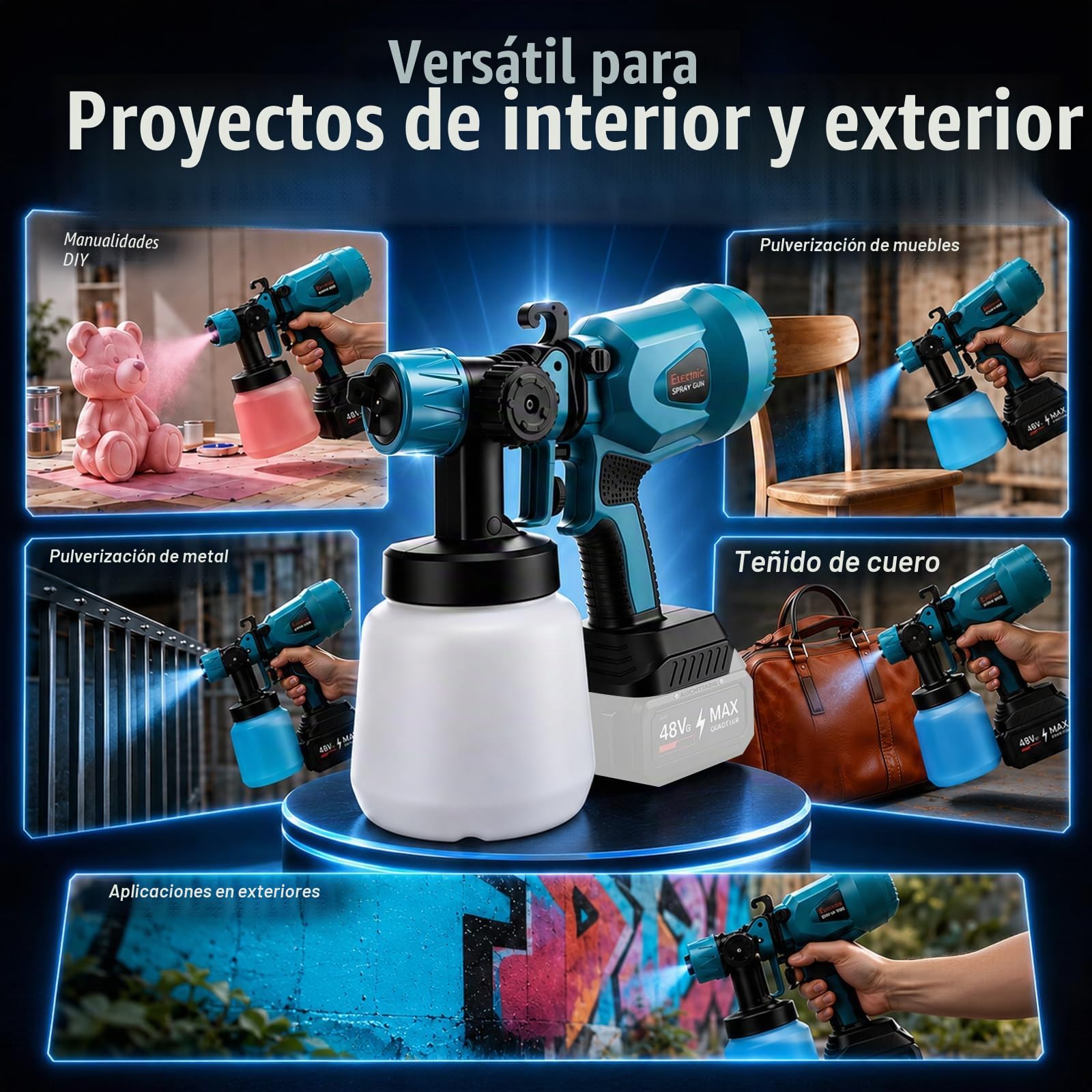Pistola Pintura Eléctrica,Pistola Pintura con Batería de 18 V, 1200 ml, pulverizador de Pintura con 5 boquillas y 3 Patrones de pulverización para Cercas, Paredes, Techos