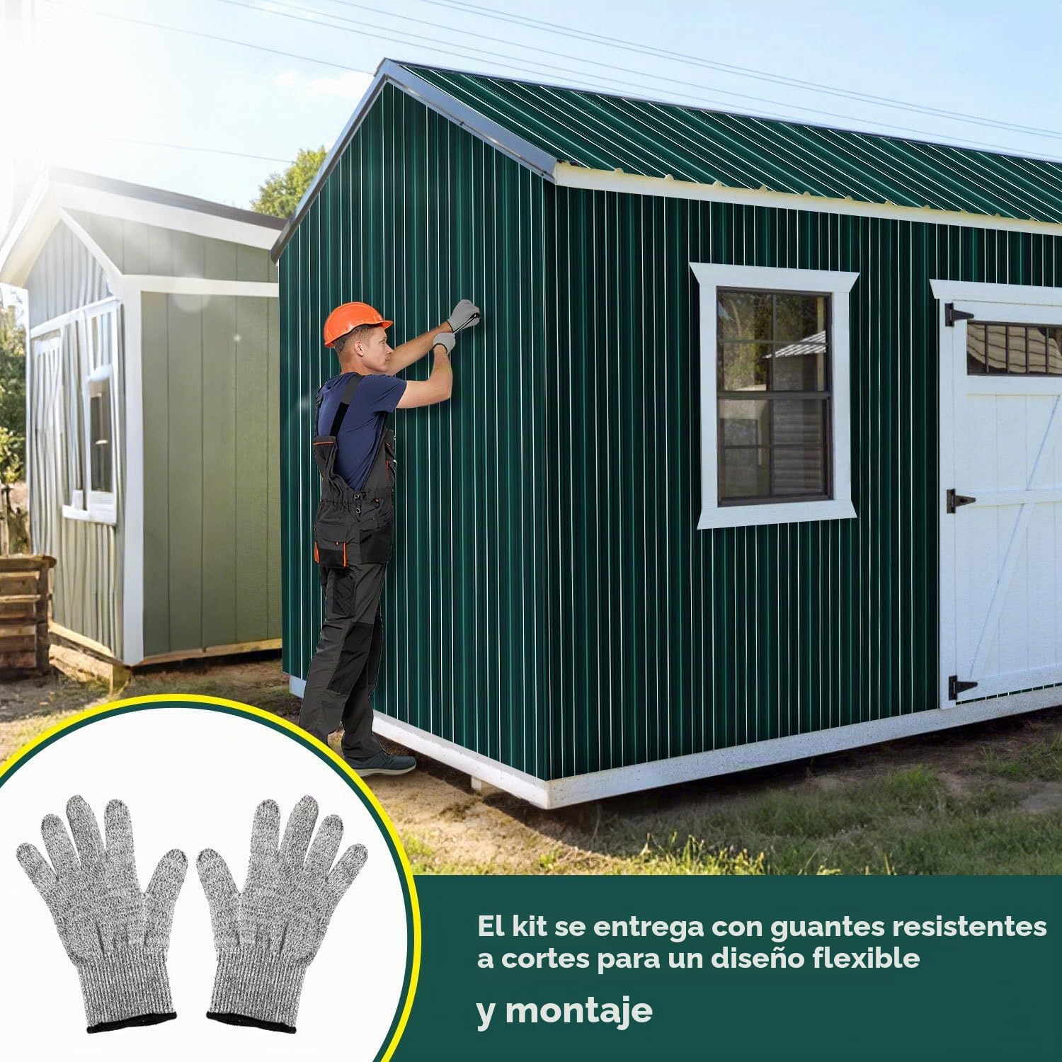 Juego de 24 láminas de chapa trapezoidal, placas para techo de 129 cm x 46 cm, 7 m², láminas de chapa ondulada para techo, cobertizos, perreras, con guantes resistentes al corte, placas de