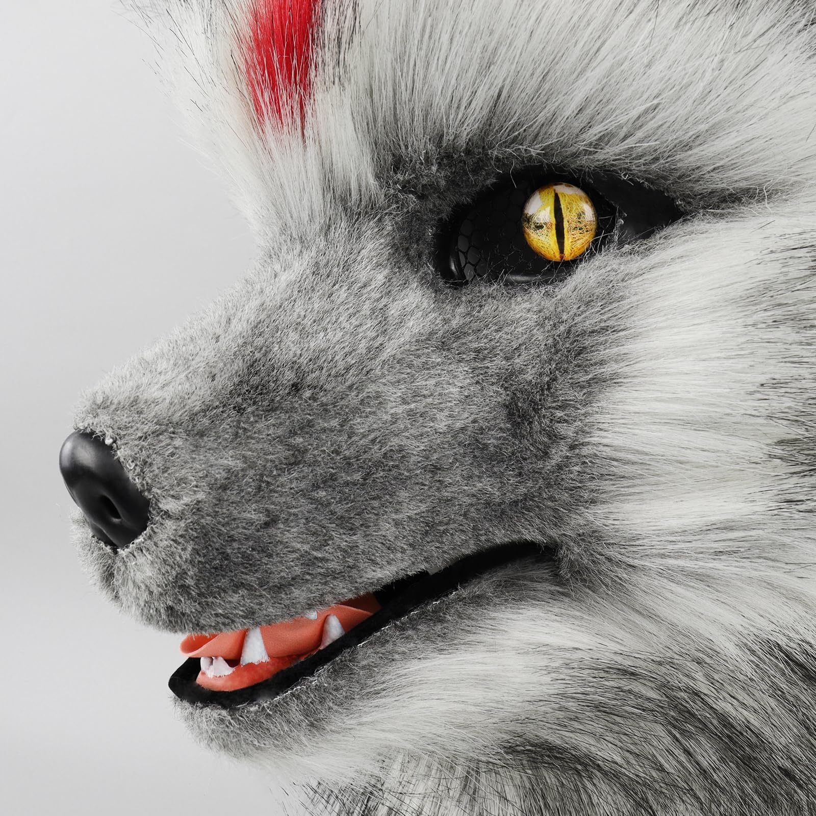 PPFINE Animal Faux Fur Wolf Dog Furry Full Head Mask Cosplay Costume Accessories for Halloween Party, Darkgray - Image 4