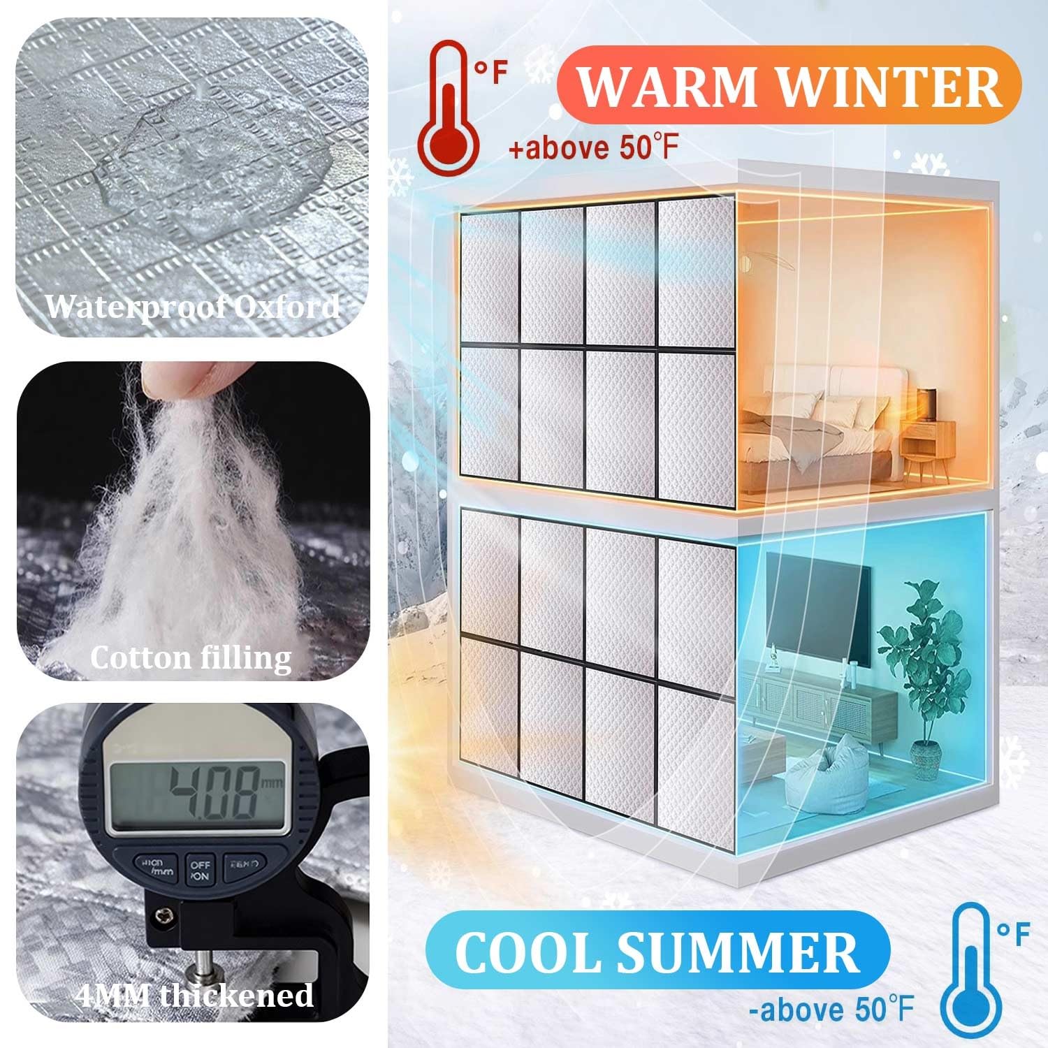 Kit di isolamento Invernale per Finestre,Tende Isolante Termico per Finestre Impermeabili,Tende Finestra Invernale,Pellicola copertura termica antigelo oscuranti(W90x H260cm)