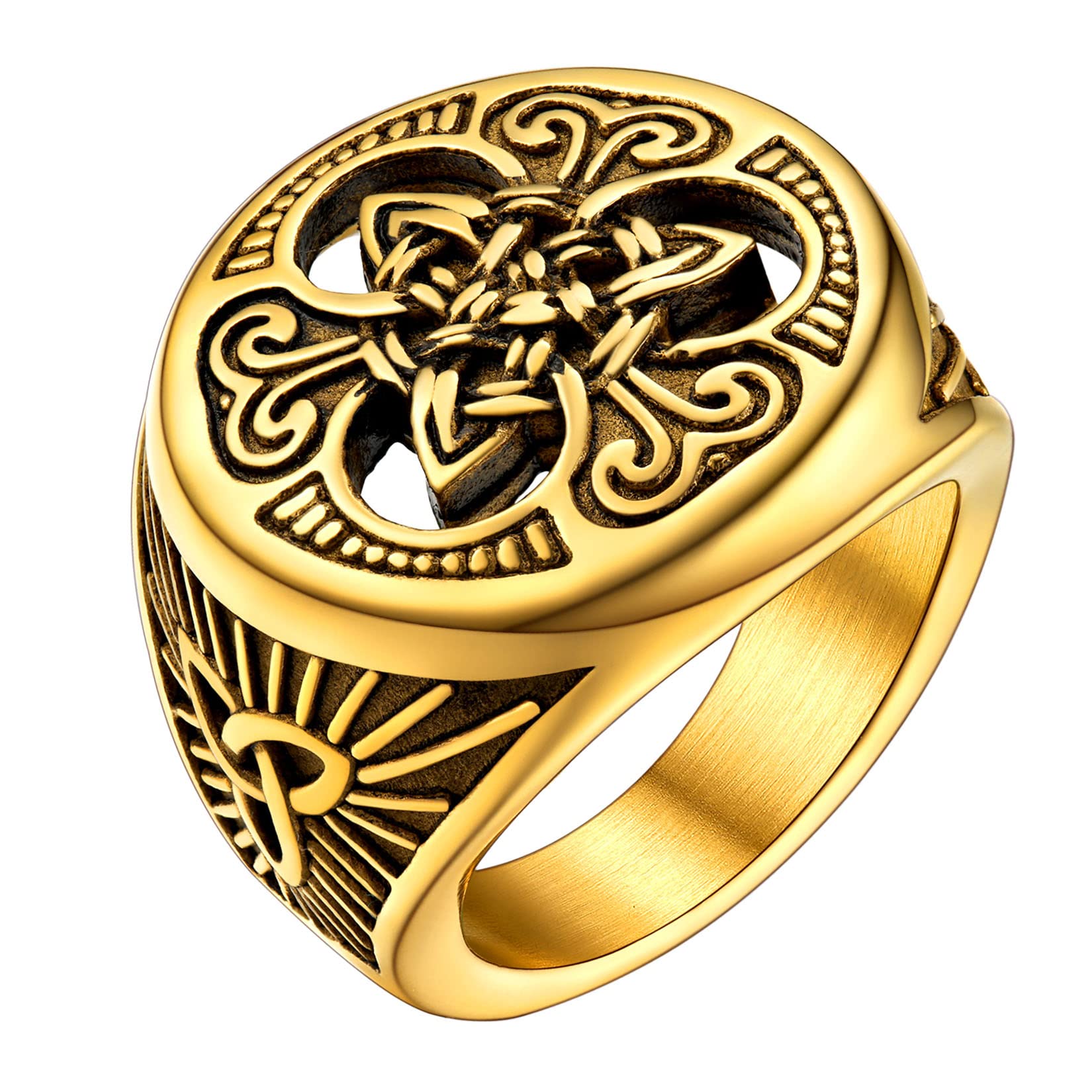 U7 Anillo Trinidad Nudo Celta de Hombres Anillo Vikingo Sello Redondo Acero Inoxidable 316L Anillo Hip Hop de Estilo Retro Joyería Nórdica Vintage de Protección
