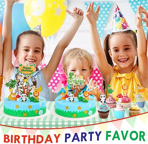 Miniatura 5 de Decoración para tartas con temática de selva para niños, diseño de dinosaurio, elefante, animales, safari, feliz cumpleaños, temática de selva (tema