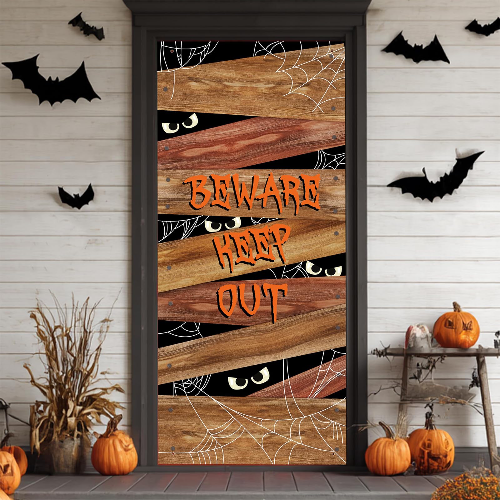 Halloween Door Cover 180x90cm Beware Keep Out Front Door Decoration