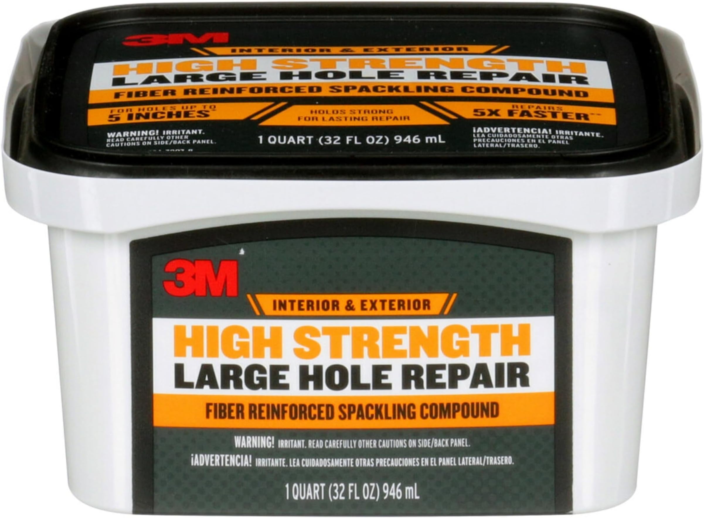 3M High Strength Fiber Reinforced Spackling Compound, 32 oz., Ideal for Large Hole Repair Cracks and Damaged Surfaces in Drywall, Plaster, Stucco, Concrete and Wood, For Easy Wall Repair (LHR-32-BB)