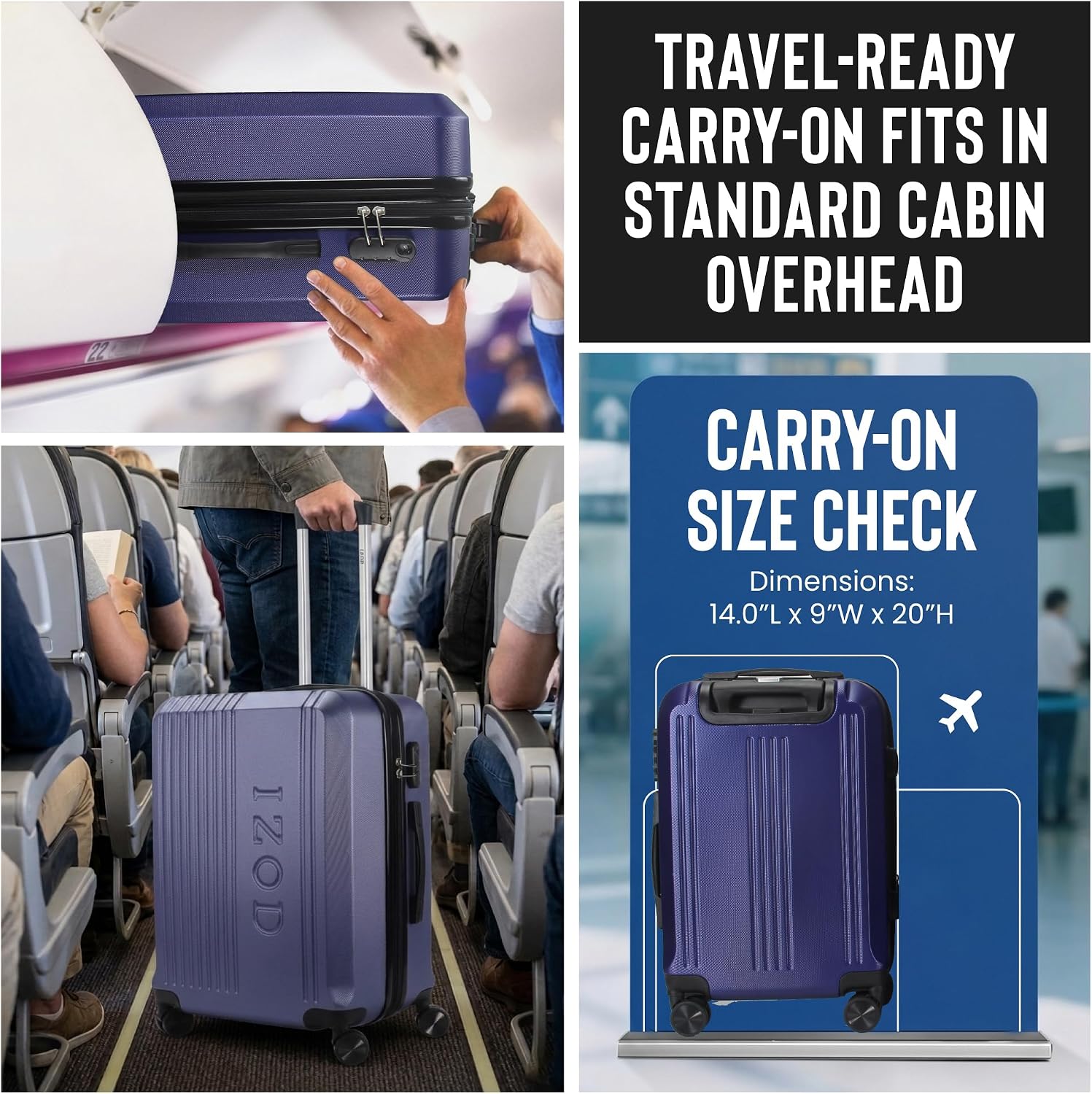 IZOD Zane 20 Inch Carry-On Expandable Hardside Luggage, Navy