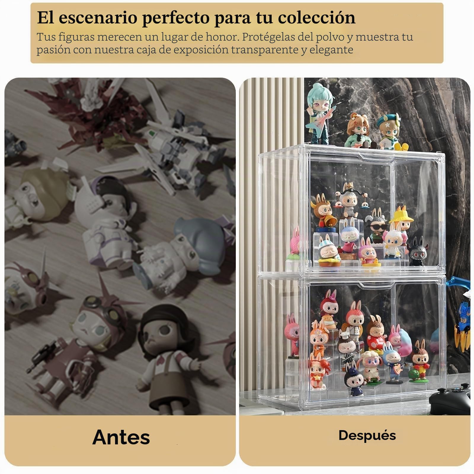GUDEMAY 3 Piezas Vitrinas de Acrílico con Escalones - Cajas Expositoras Apilables y Antipolvo para Figuras Funko Pop, Miniaturas, Colecciones, y Juguetes de Blind Box