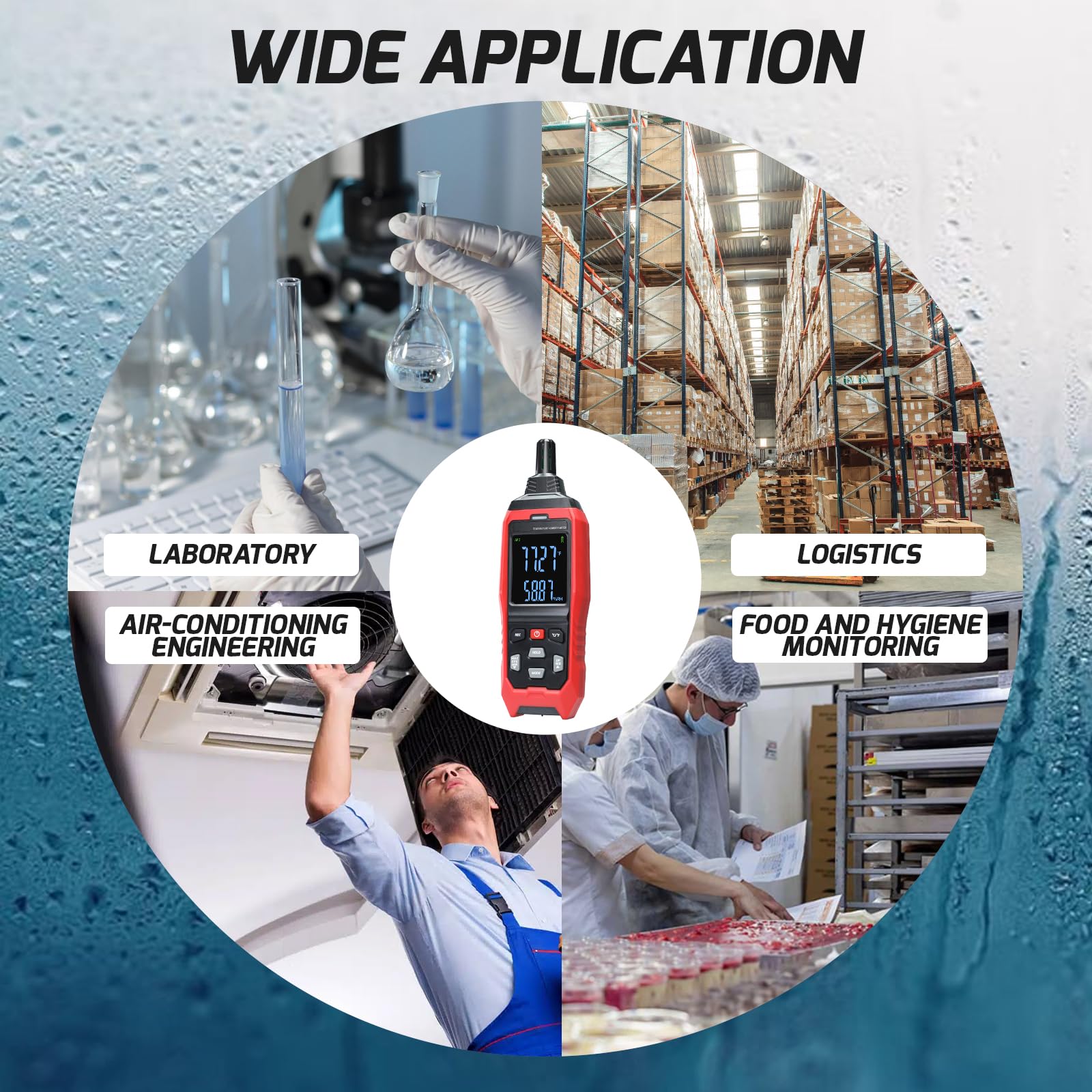 Registratore Digitale di Umidità e Temperatura per HVAC, Psicrometro con Memoria 4000 Dati, Termometro a Bulbo Umido, Display LCD Grande, Allarme Visivo/Acustico, Esportazione Dati