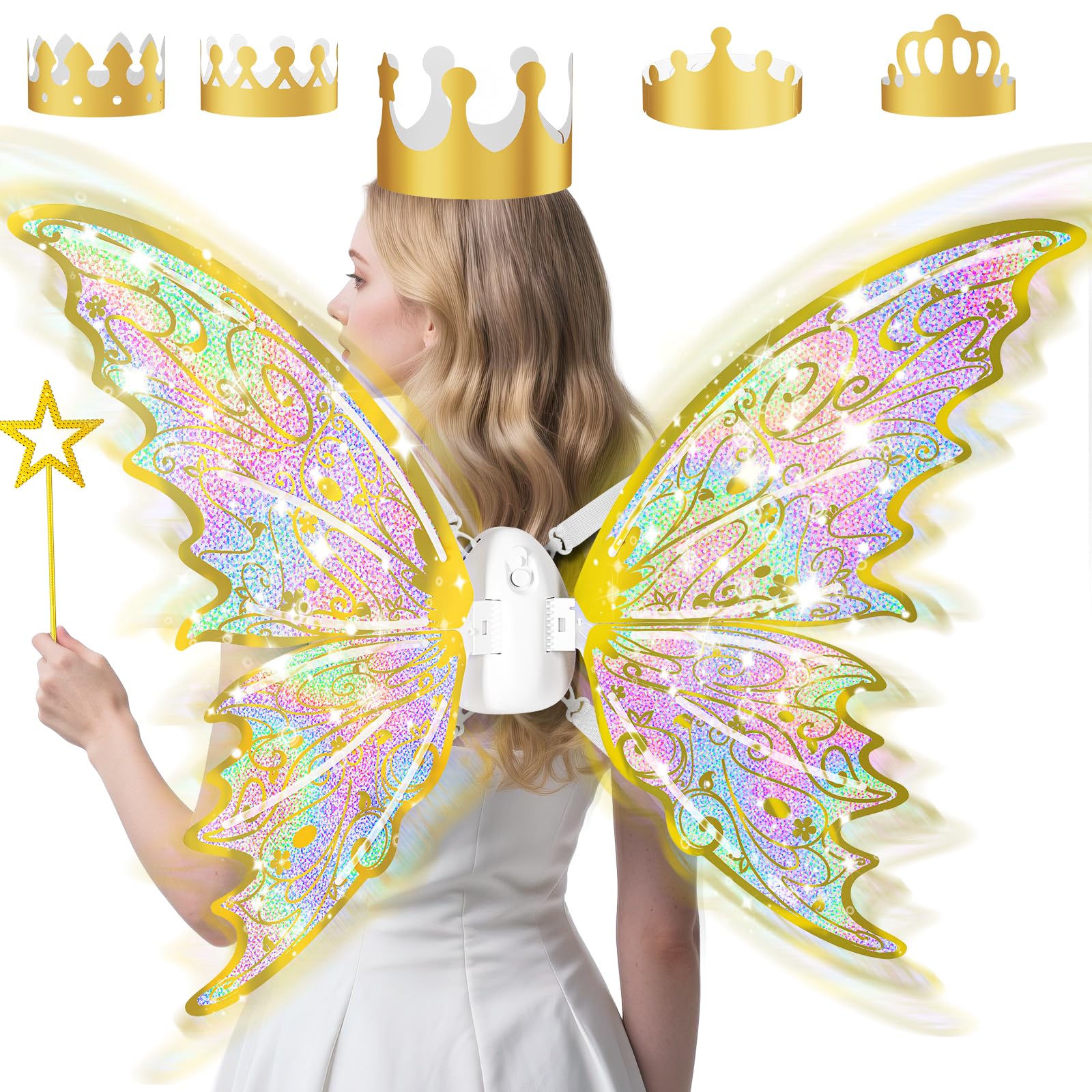 Tacobear Disfraz De Hada Luminosa Con Alas LED, Tutú De Tul, Diadema, Varita Mágica Y Tatuajes – Ideal Para Halloween, Carnaval Y Fiestas De Cumpleaños