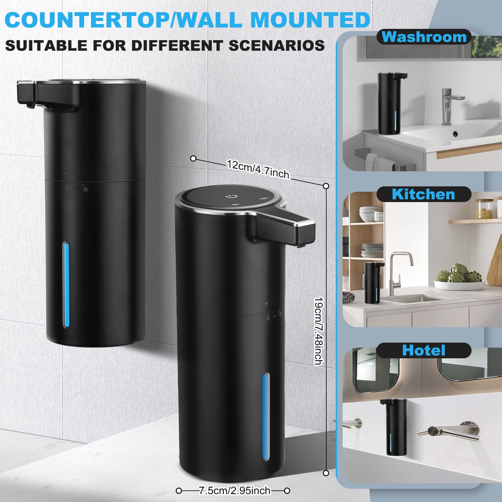 Moanyt Automatic Foaming Soap Dispenser - 400ml Touch-Free With 4 Adjustable Levels & Rechargeable Battery - View #3