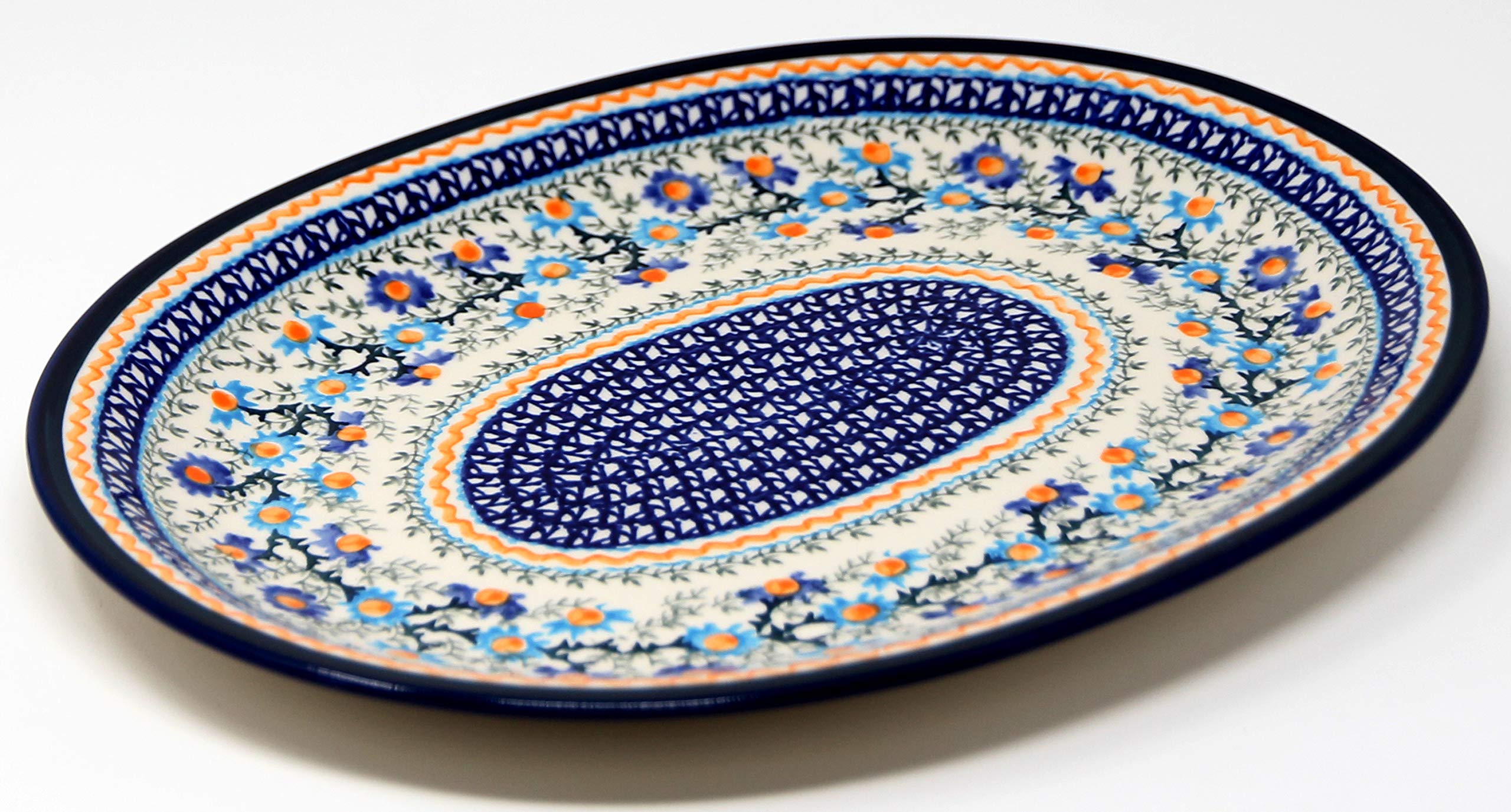 Polish Pottery MarketOval Medium Platter, 13.5" L, 10.5" W, Handmade by Zaklady Ceramiczne Boleslawiec Poland, Stoneware Trays for Entertaining, Kitchen Dishes for Dinner.