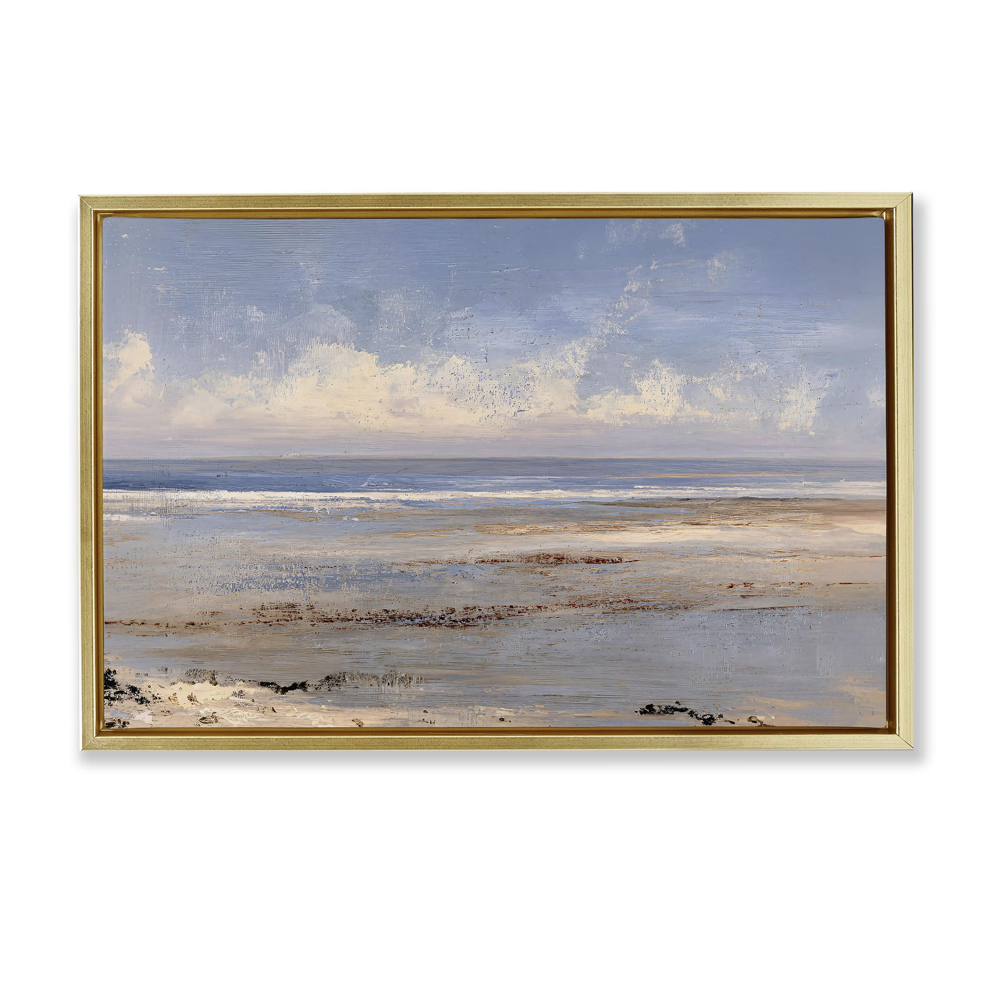 Stupell Industries Metallic Gold (Matte) 'Rustic Ocean Horizon Impression'| Floating Frame Canvas Art