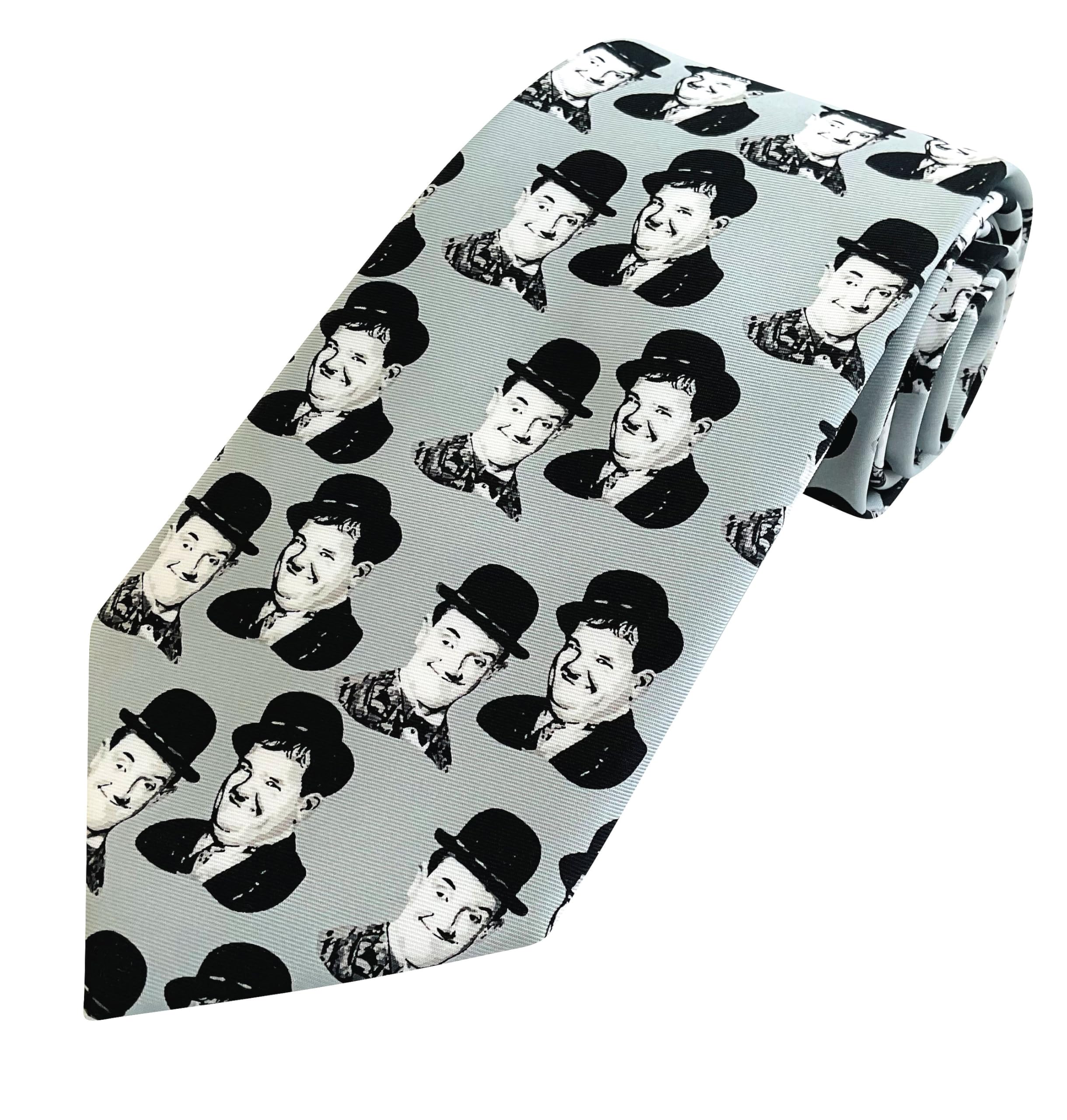 The Tie Studio Laurel And Hardy Tie – Licensed Novelty Comedy Duo Necktie, Ideal Laurel And Hardy Gift For Fans And Collectors (Grey)