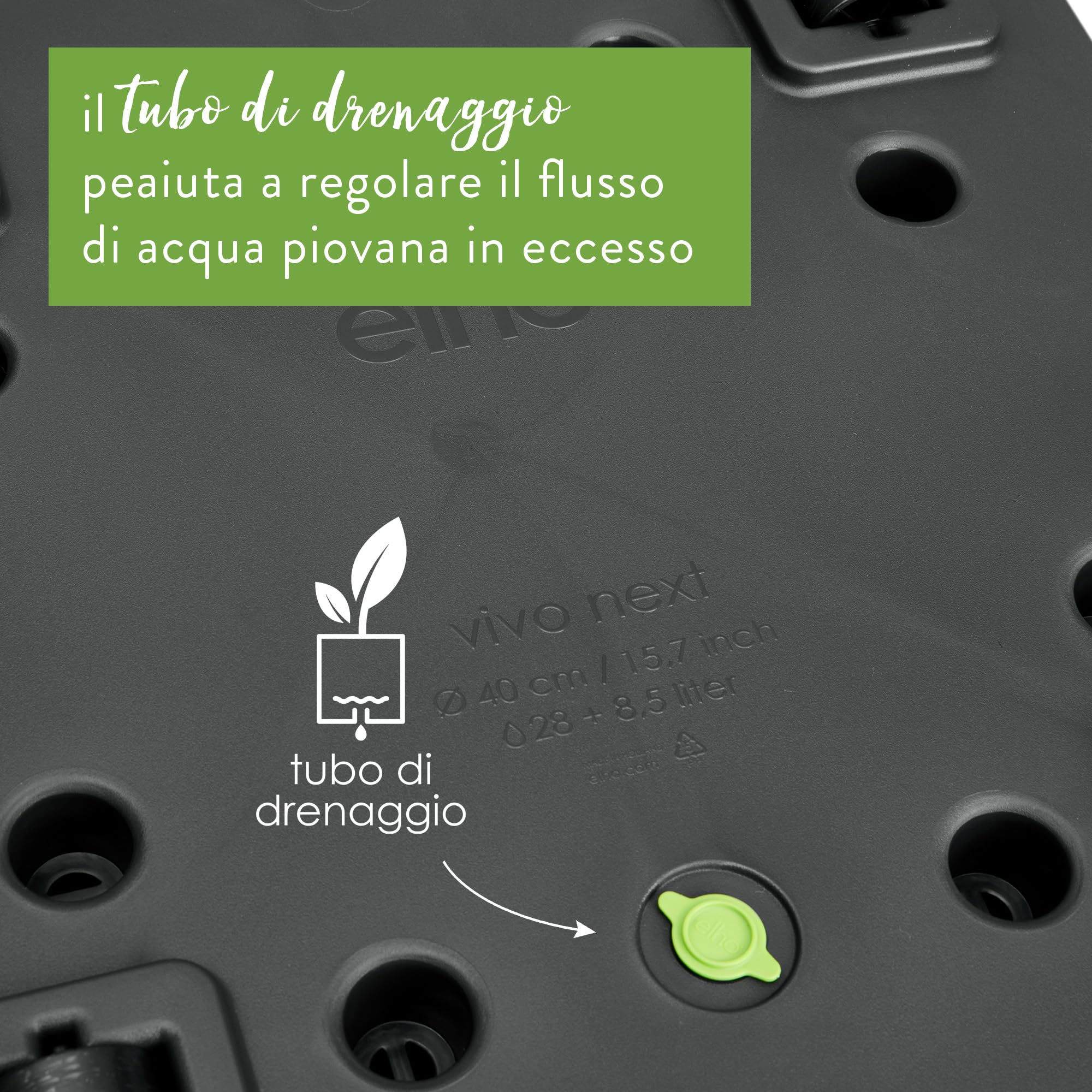 Elho Vivo Next Square 40cm Fioriera per Piante - Living Black | L 39 x P 39 x A 37.9 cm | Adatto per uso interno ed esterno