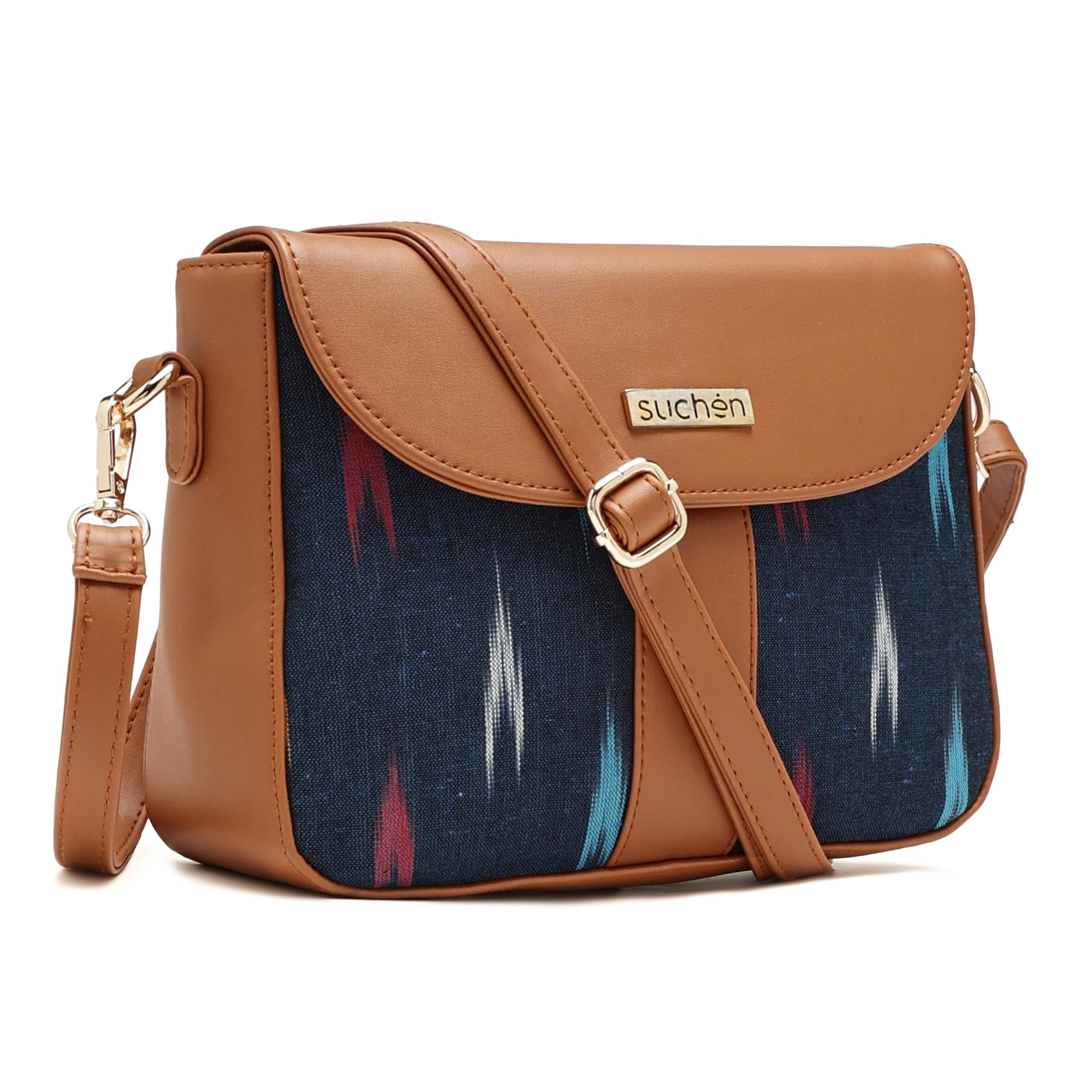 Sling Bags | Sling Bag for Women | Crossbody Bags for Women | Lightweight |Durable |Handmade Vegan Leather with Sambalpuri Ikat| Design for Travel & Office-image-9