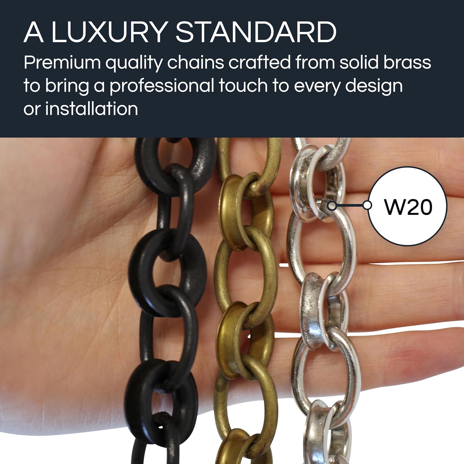 RCH Hardware CH-24-AD-3 Decorative Solid Brass Chain for Hanging, Lighting-Round Welded Links (3 ft/1 Yard) (Acid Dipped)