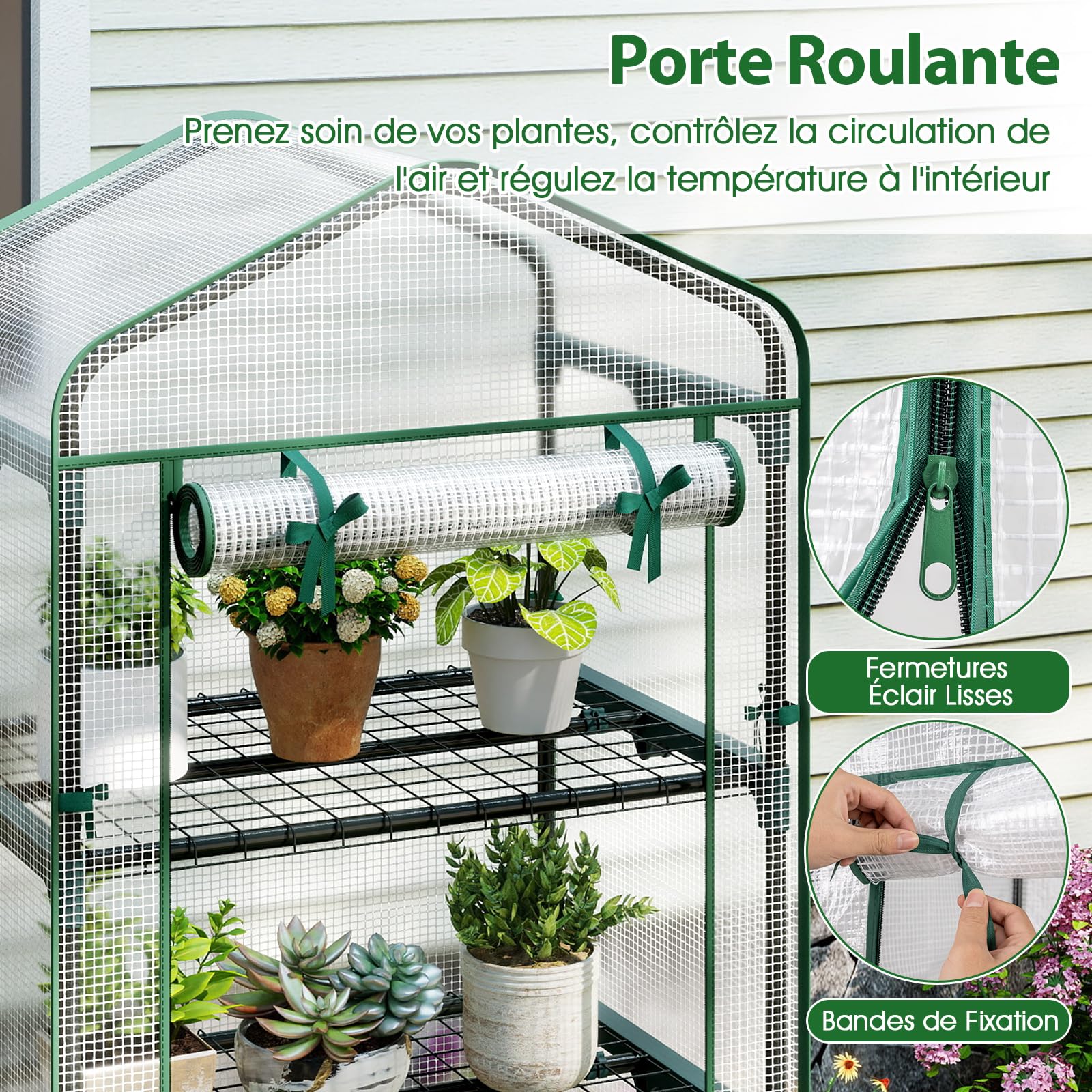 COSTWAY Serre de Jardin avec 5 Étagères, Mini Serre Extérieur avec Housse en PE Porte Enroulable Cadre en Métal Électro-Couvert Antirouille, pour Tomates Plantes, 69 x 48 x 190 cm