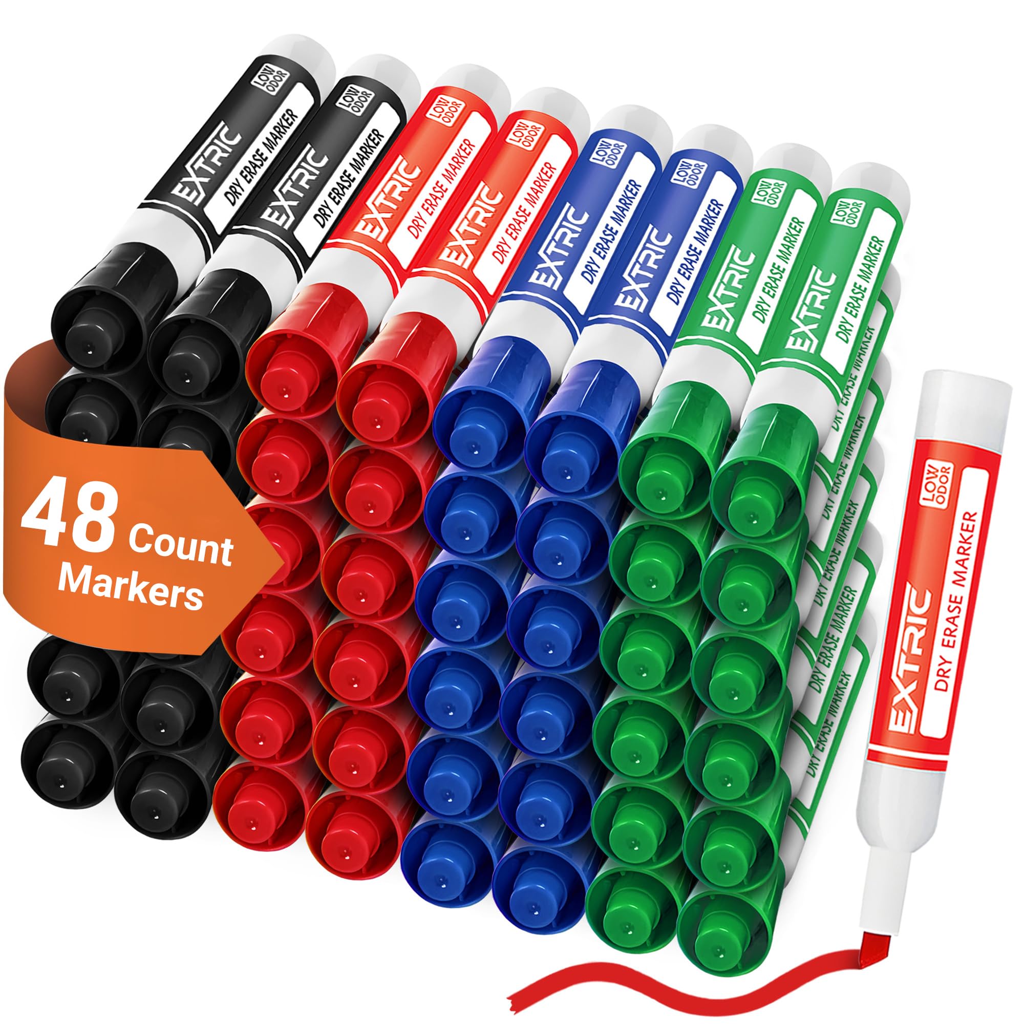 EXTRIC Dry Erase Markers Bulk Set of 48, Whiteboard Markers Bulk 4 Colors Chisel Tip White Board Markers, Red Blue Green Black Dry Erase Marker