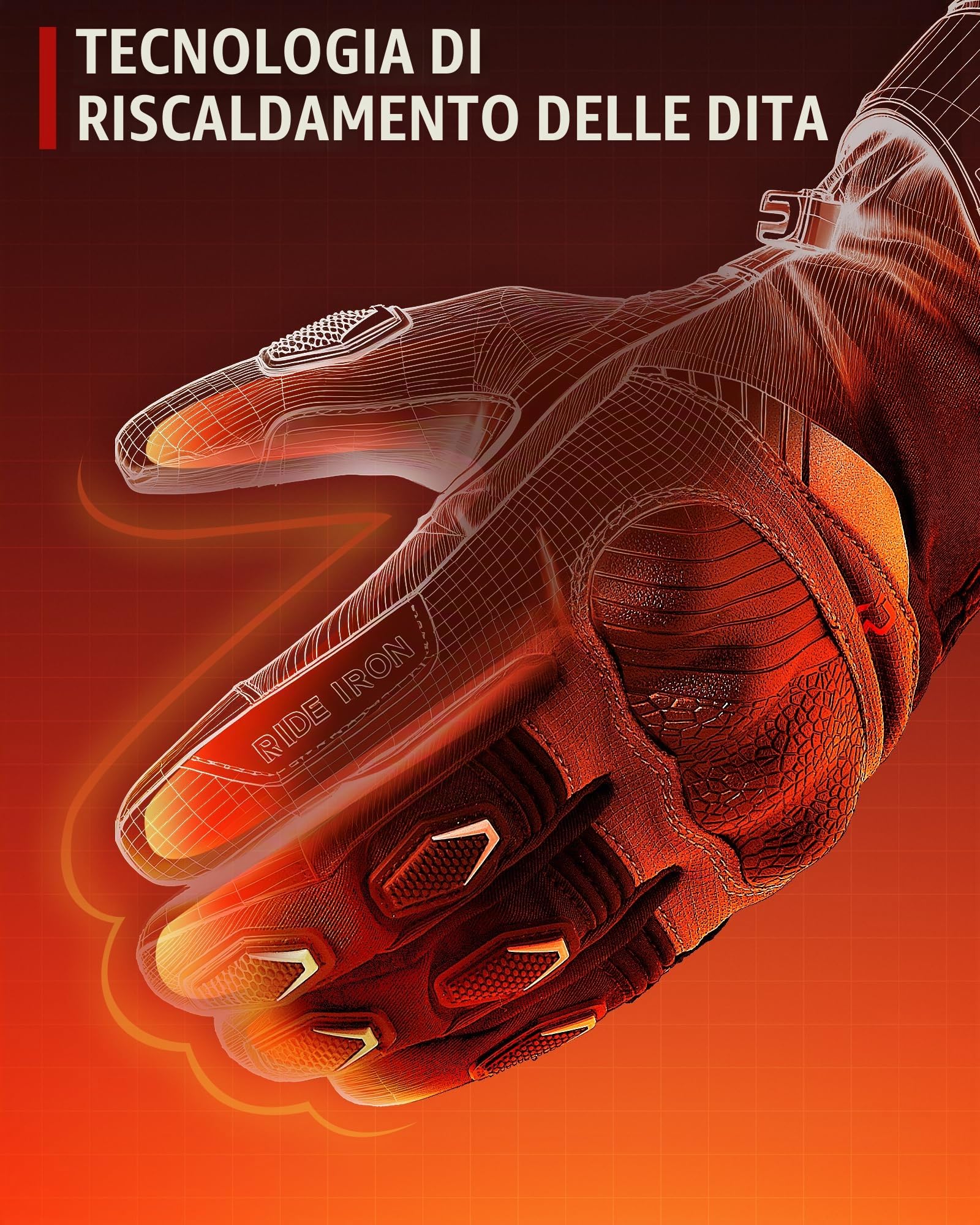 RIDEIRON Guanti Moto Riscaldati, Certificati CE, Touchscreen, Impermeabili | Riscaldamento fino alle punte, 3 livelli e modalità intelligente, batteria ricaricabile, per moto e inverno, modello: MG7501H