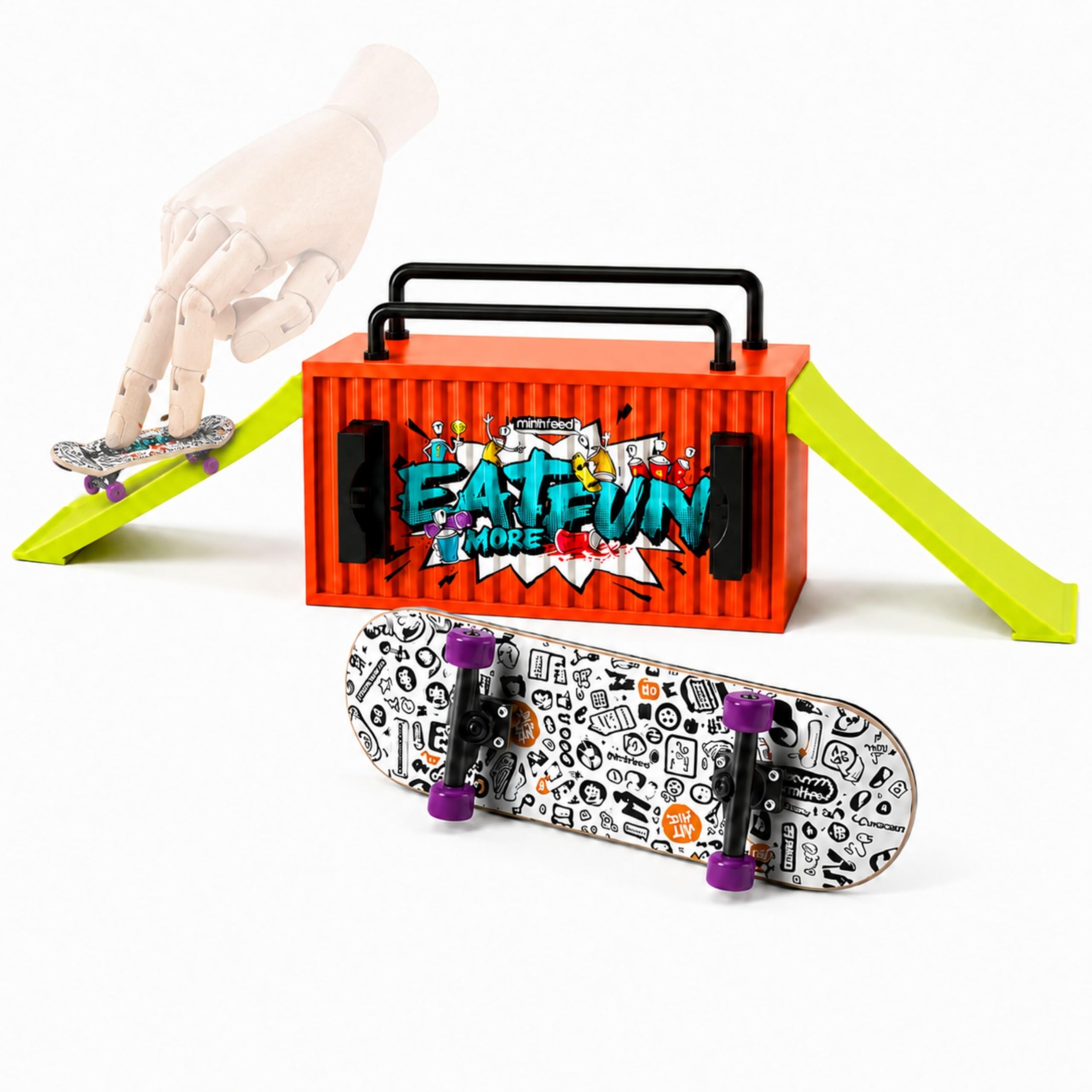 BIGH Fingerboard Container Finger-Rampe aus natürlichem Ahornholz, professionelles Fingerboard, Fingerskate, Fingerspielzeug, Geschenk, Skate Finger, Weiß