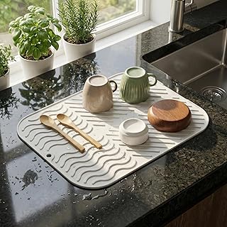 Deconox Oluklu Silikon Bulaşık Kurutmalık Mat - Isıya Dayanıklı ve Kaymaz Tezgah Üstü Su Süzgeci - Nihale Olarak Kullanıla...