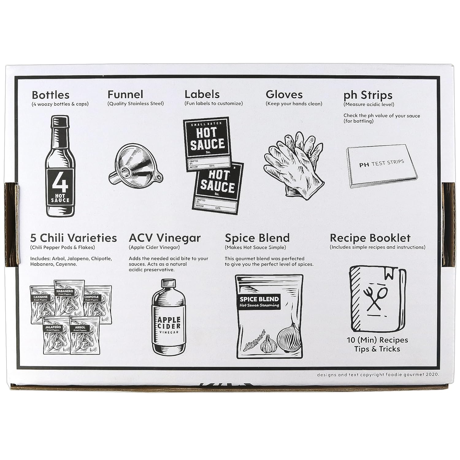 Premium Hot Sauce Making Kit, 5 Varieties of Peppers, Jalapeno Habanero, Gourmet Spice Blend, 4 Bottles, Fun Labels, Make your own hot sauce, DIY Gift for Dad (Premium Kit)