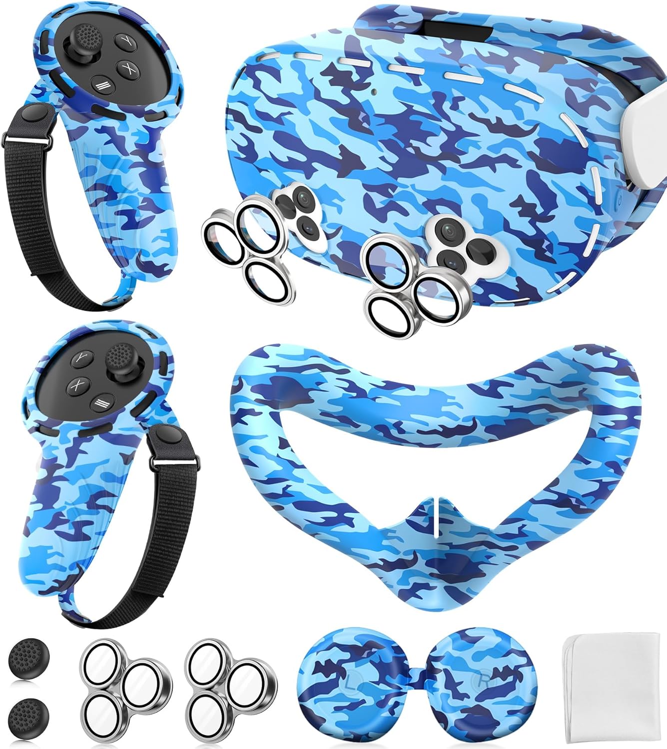 Silicone Cover Set Compatible with Meta/Oculus Quest 3s Accessories, Silicone Face Cover, Controller Grip Cover, Camera Lens Protector, VR Shell Cover, Protective Lens Cover, Not Fit Quest 3 Silicone Cover Set Compatible with Meta/Oculus Quest 3s Accessories, Silicone Face Cover, Controller Grip Cover, Camera Lens Protector, VR Shell Cover, Protective Lens Cover, Not Fit Quest 3