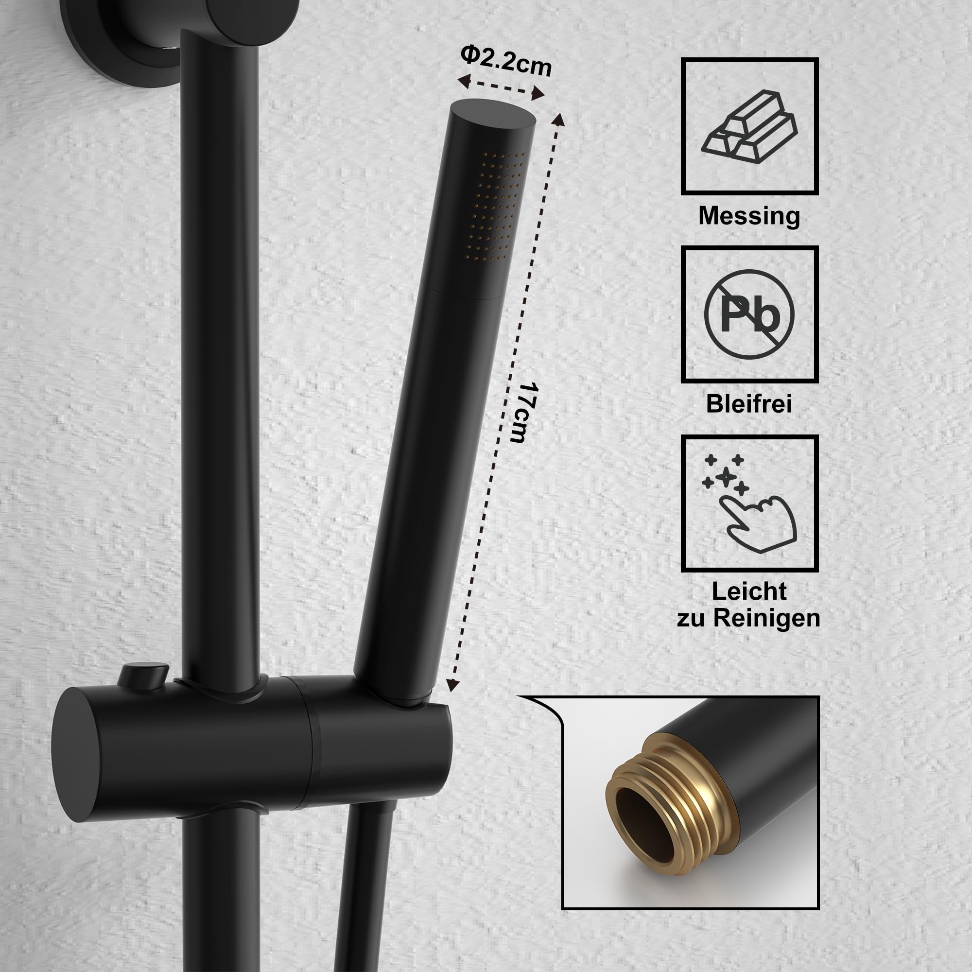 JOHO Barra de ducha de acero inoxidable de 70 cm con estante de ducha, juego de barra de ducha con soporte para cabezal de ducha y juego de ducha de mano con ducha de latón, alcachofa de ducha con