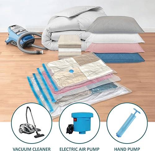 Miniatura 5 de Roomipro Bolsas de almacenamiento al vacío con bomba eléctrica, paquete de 10 bolsas medianas que ahorran espacio con bomba, bolsas selladas al