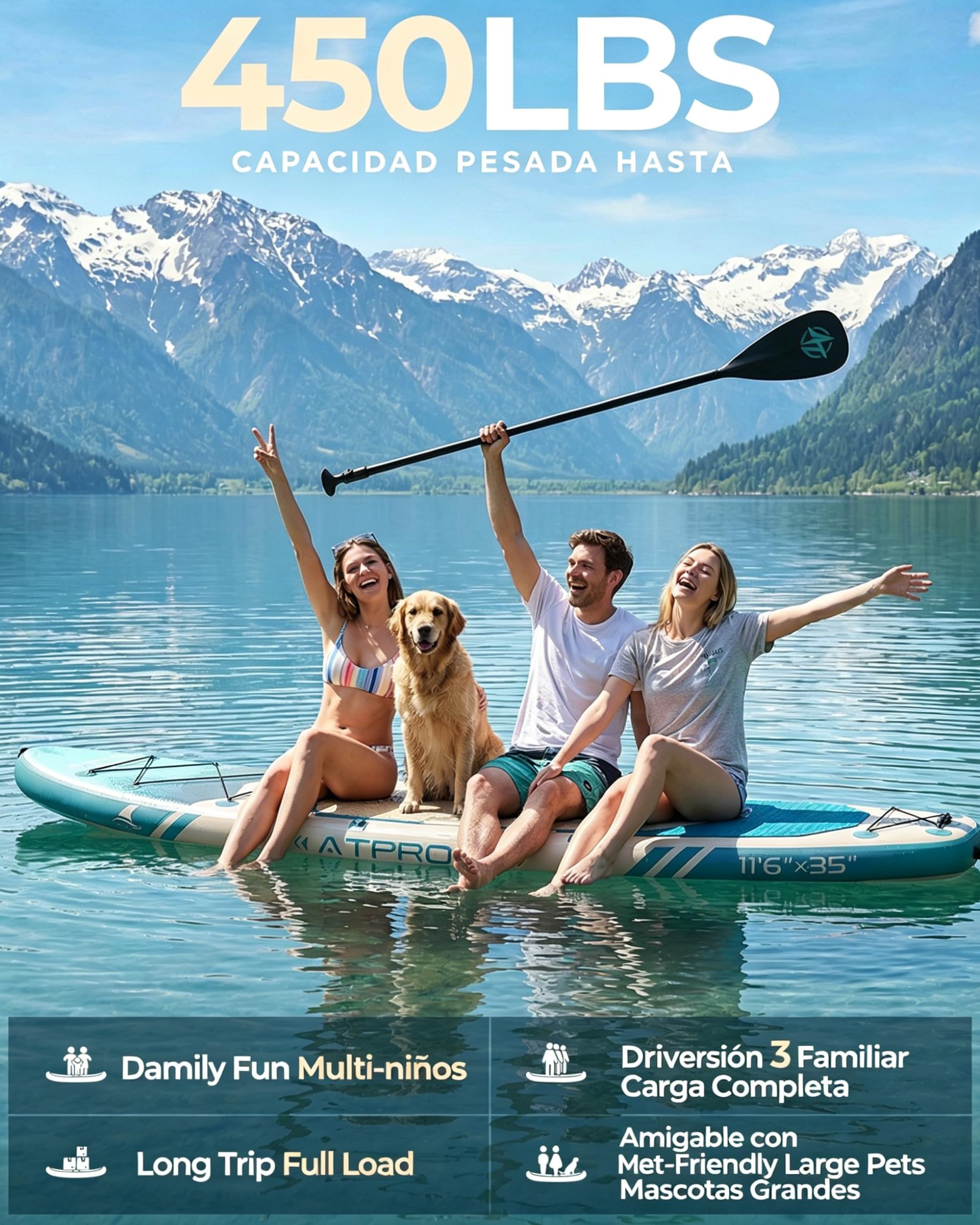 Tabla Paddle Surf Hinchable Inflable Extra Grande para Adultos, con Capacidad para 204,1 kg. con Kit de Accesorios Mochila. Kayak Inflable, Antideslizante, Ideal para Yoga,