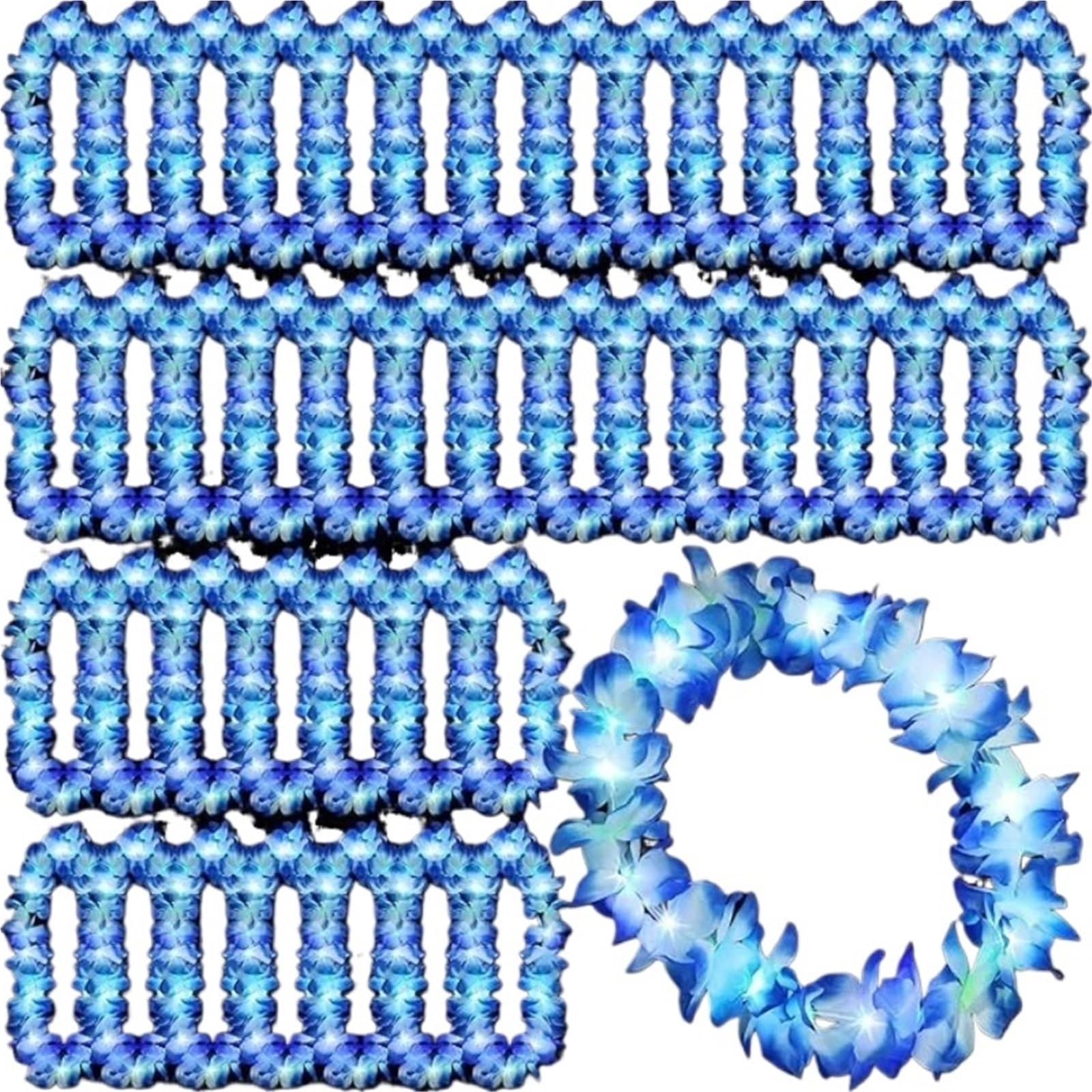 24 Stück Hawaiiketten for Frauen und Mädchen, blau, Leuchtend, leuchtende Blumenketten, Halskette, Kranz, Girlanden, Strand, Sommerparty Für Strandpartys,Zusammenkünfte