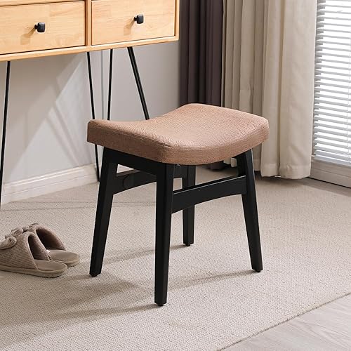 Miniatura 3 de COSTASKF Taburete de tocador, taburete con cojín de sillín, moderno banco otomano con patas de madera maciza y asiento tapizado para entrada,