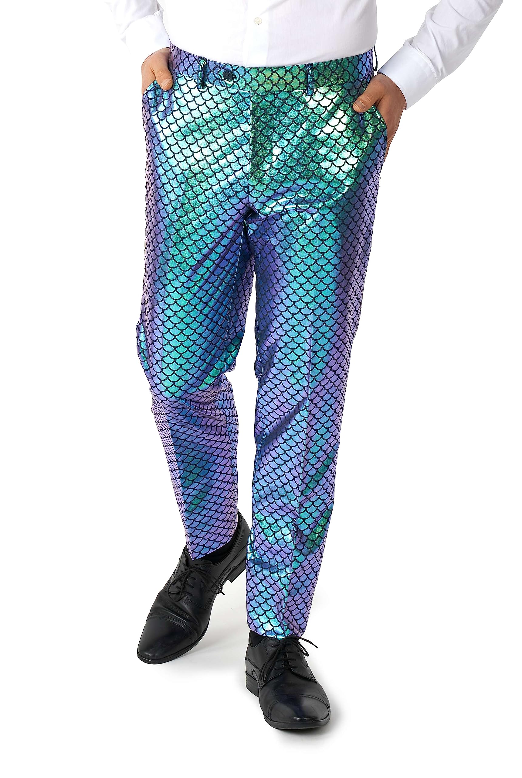 OppoSuits Herren Shiny Silver Business-Anzug Hosen-Set (1er Pack)